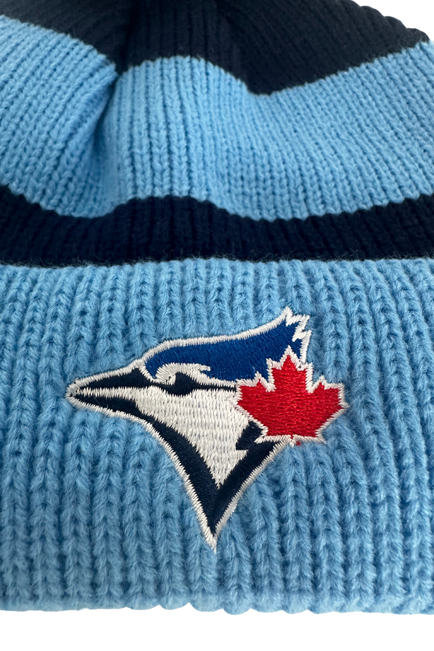 Powder Blue Striped MLB Toronto Blue Jays Pom Toque Beanie