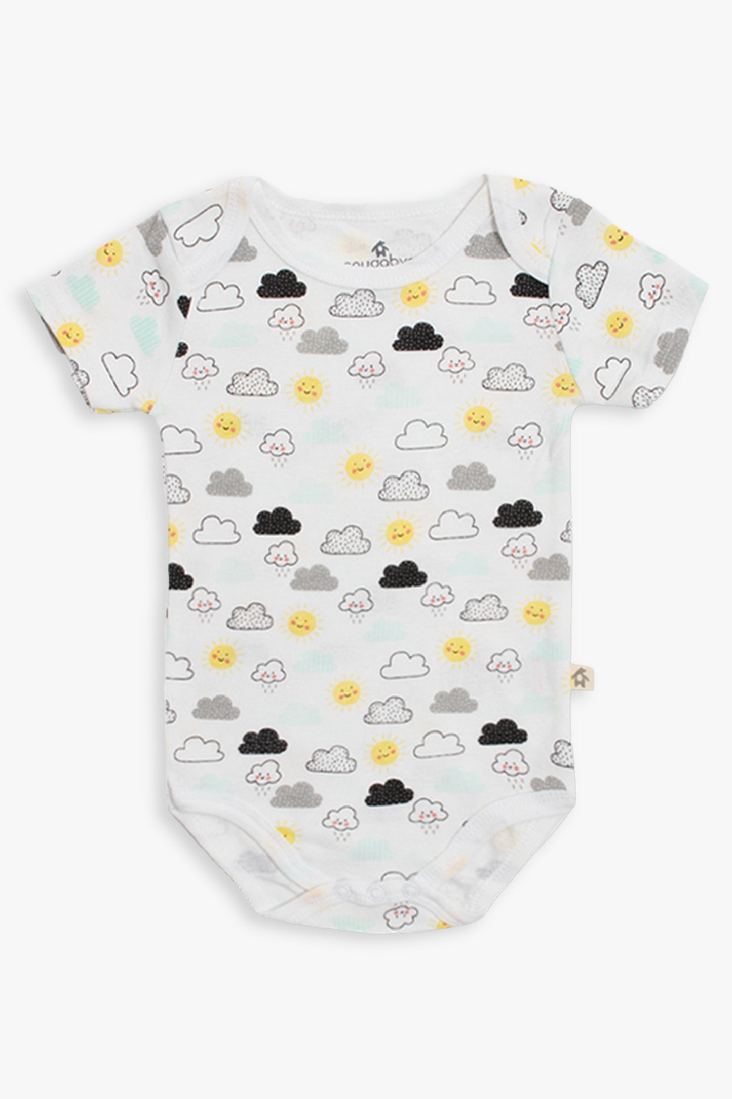 Snugabye Black & White White Cloud Short Sleeve Bodysuit