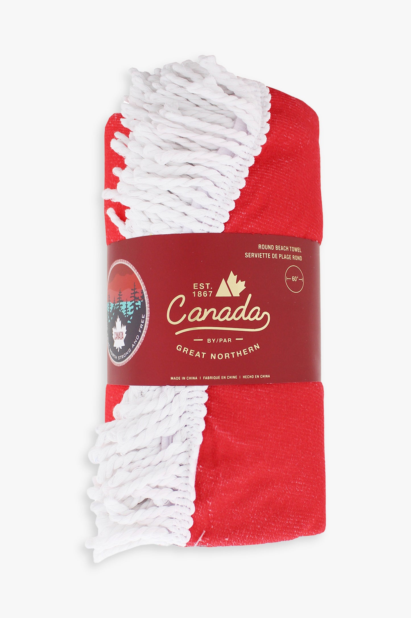 Great Northern Canada True North Strong and Free Round Beach Towel with Fringe