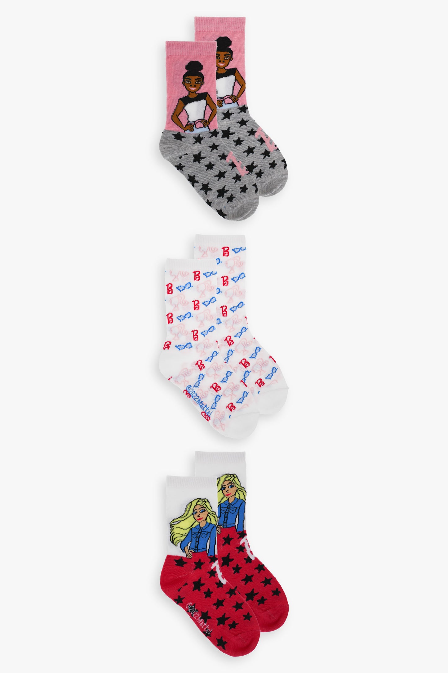 Gertex Barbie Youth Girls 3-Pack Graphic Crew Socks