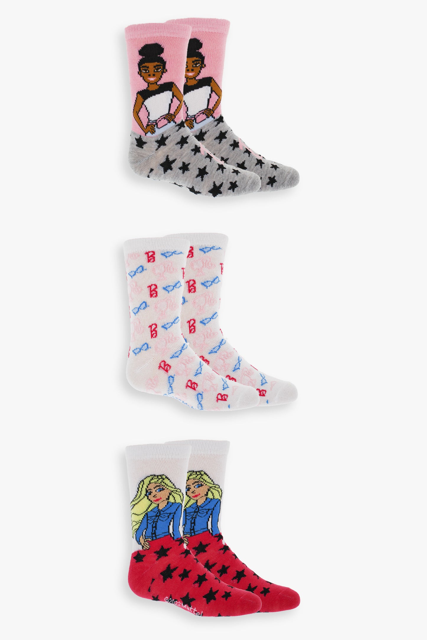 Gertex Barbie Youth Girls 3-Pack Graphic Crew Socks