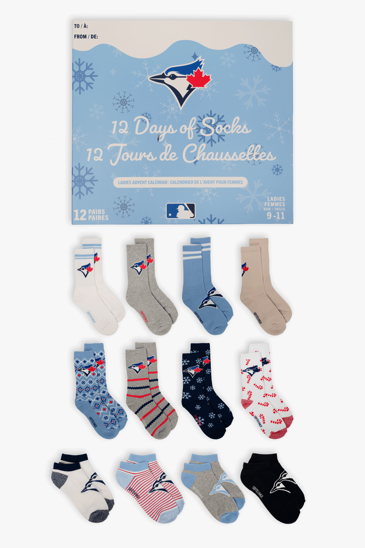 Ladies Toronto Blue Jays 12 Days of Socks Advent Calendar, MLB Holiday Gift Set