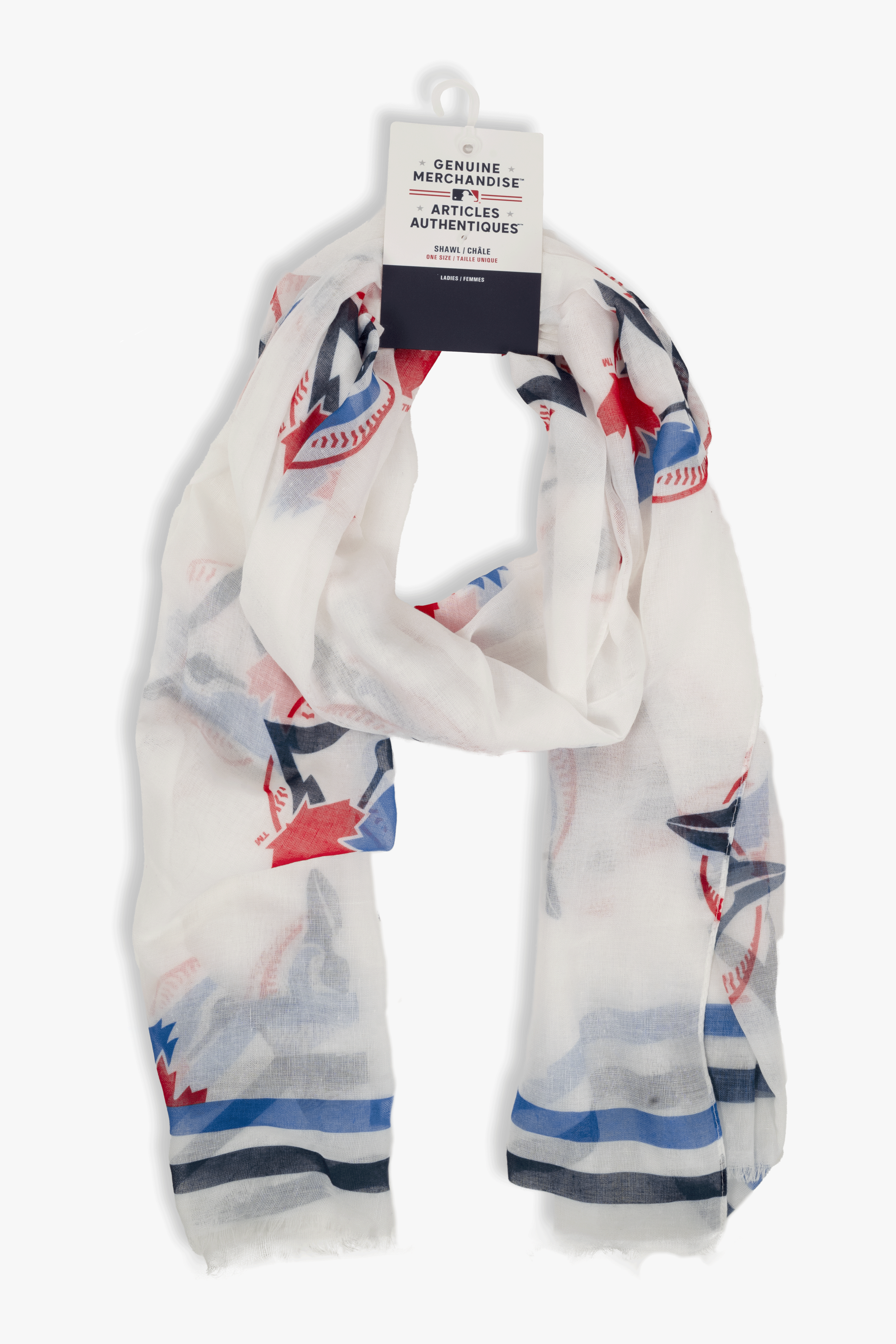 MLB Women's Lightweight Shawl, Toronto Blue Jays Fan Scarf, All-Over Team Logo, One Size 180 x 70 cm