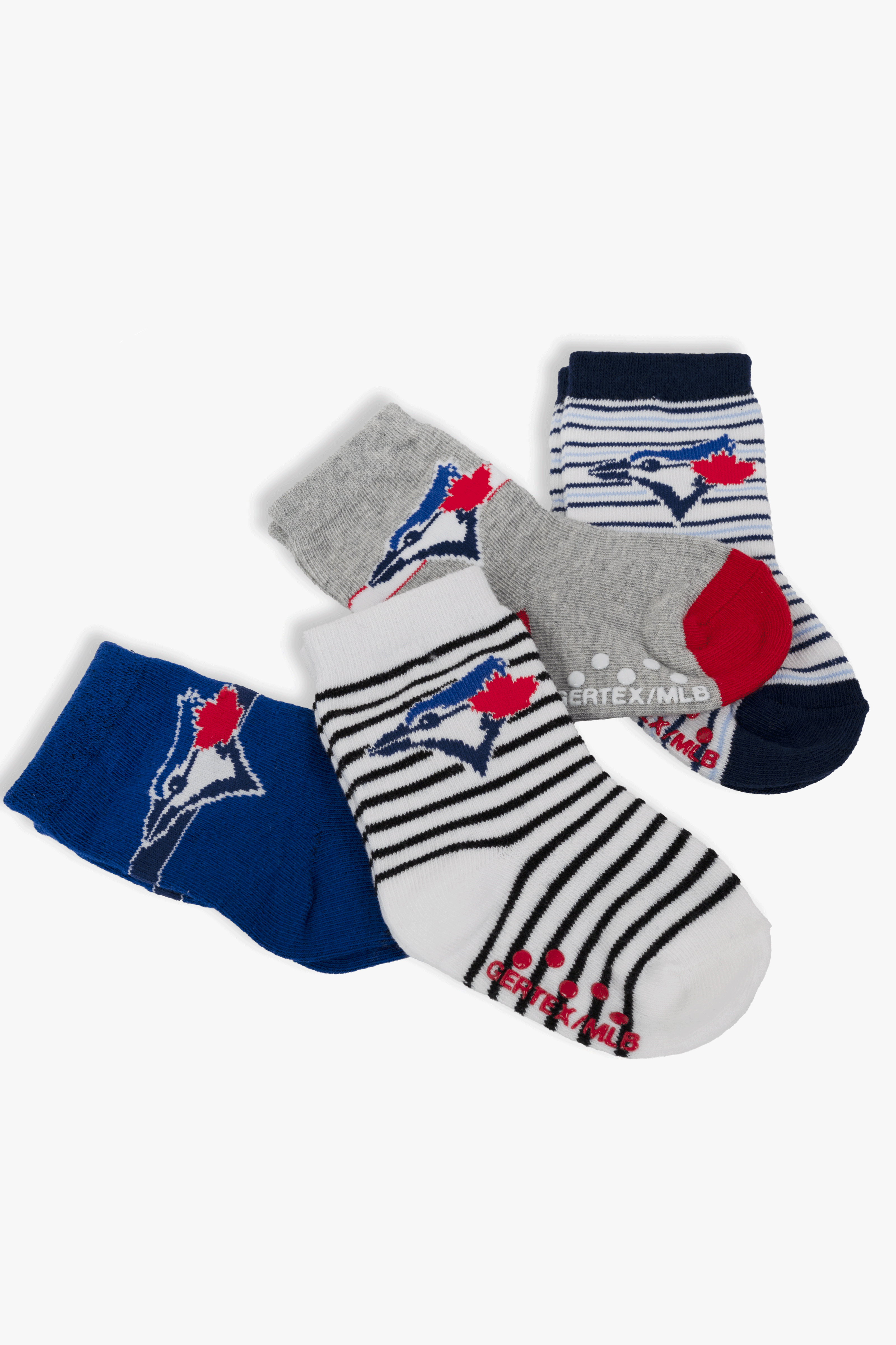 Toronto Blue Jays Infant/Toddler 4-Pack Crew Socks, MLB Baseball Socks, 0-12 to 3-5, Holiday Baby Fan Gift