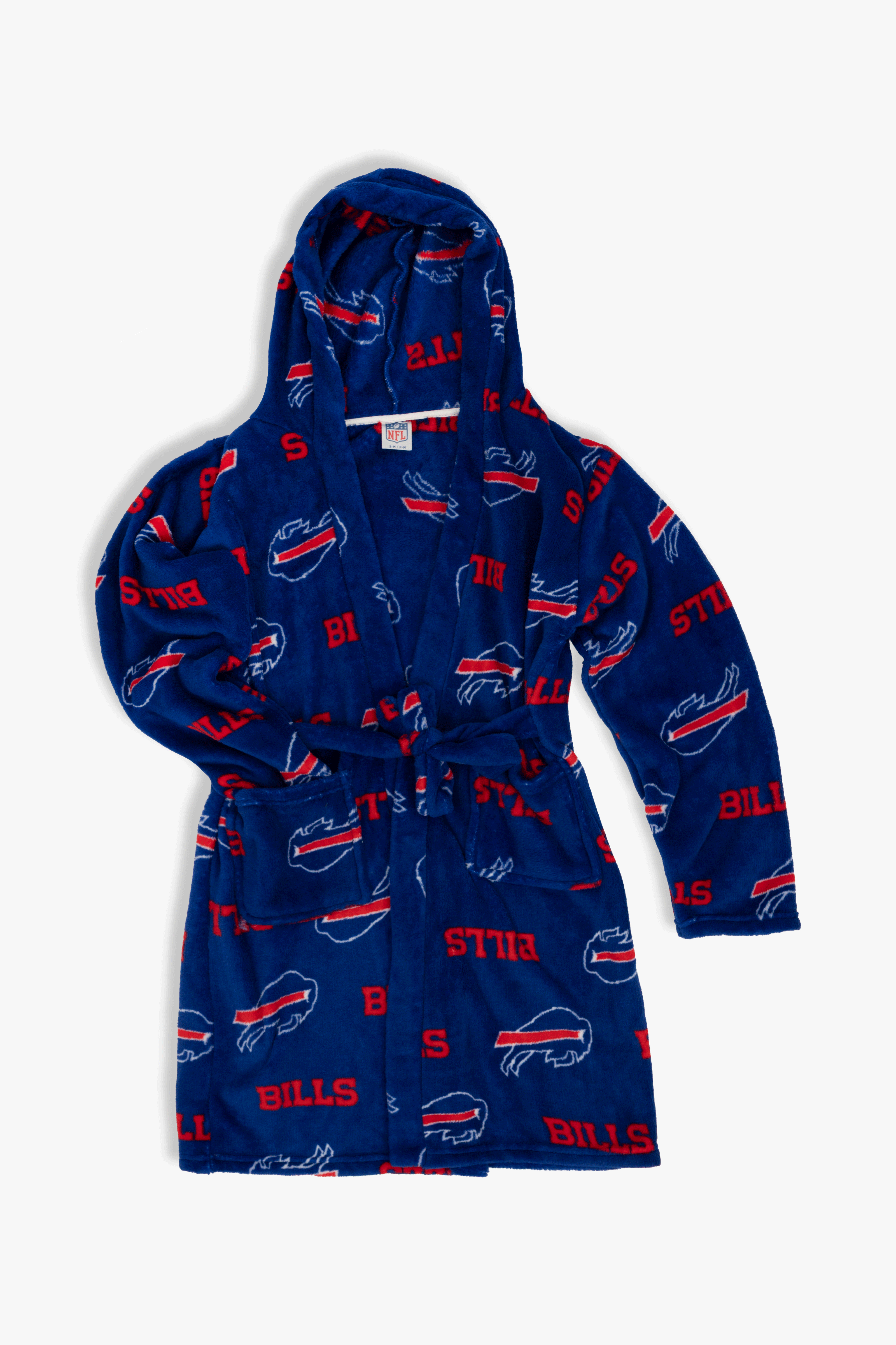 Buffalo Bills Youth Fleece Robe, Hooded NFL Kids Bathrobe with Tie Belt and Pockets, Children's Sizes