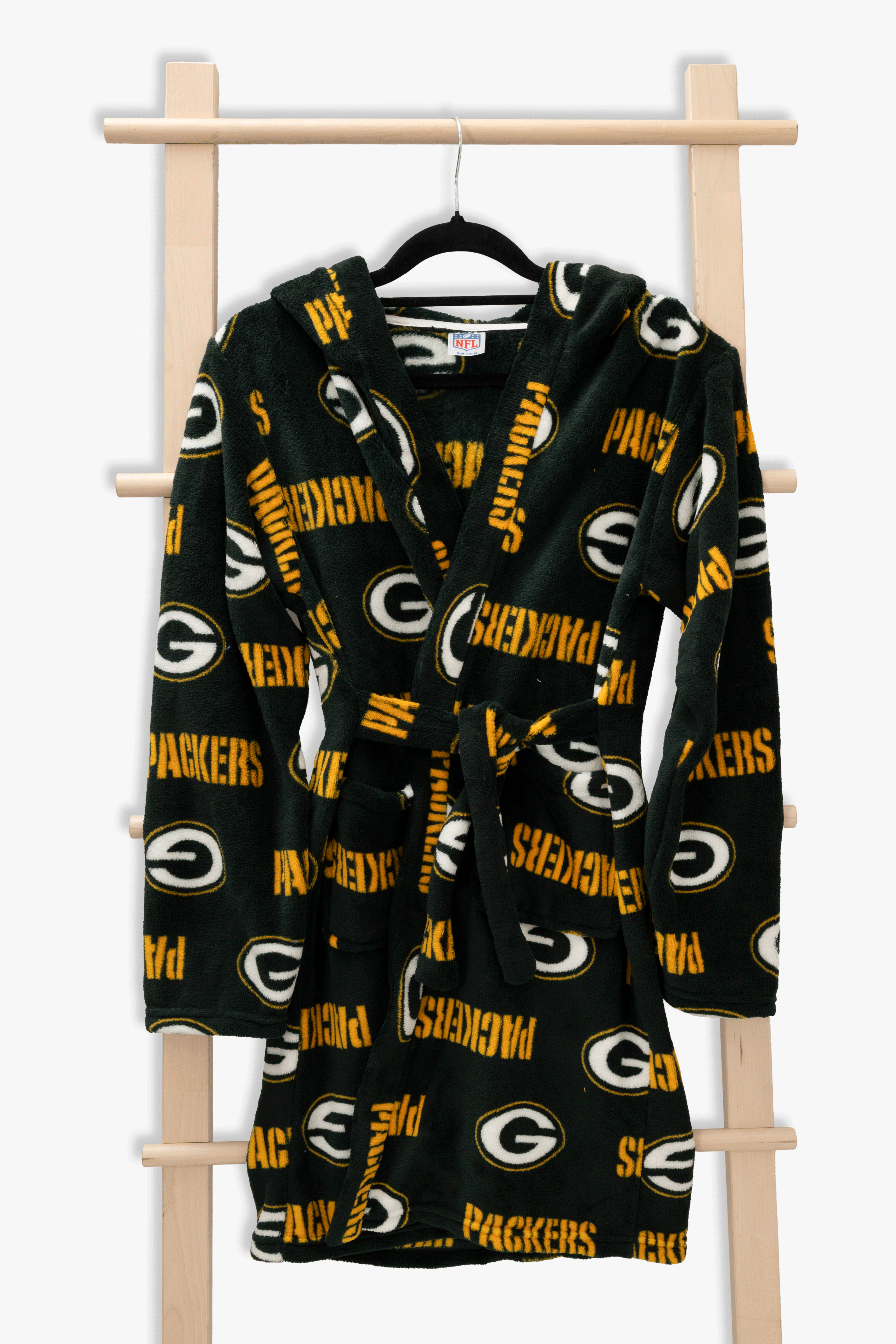 Green Bay Packers Youth Fleece Robe, Hooded NFL Kids Bathrobe with Tie Belt and Pockets, Children's Sizes