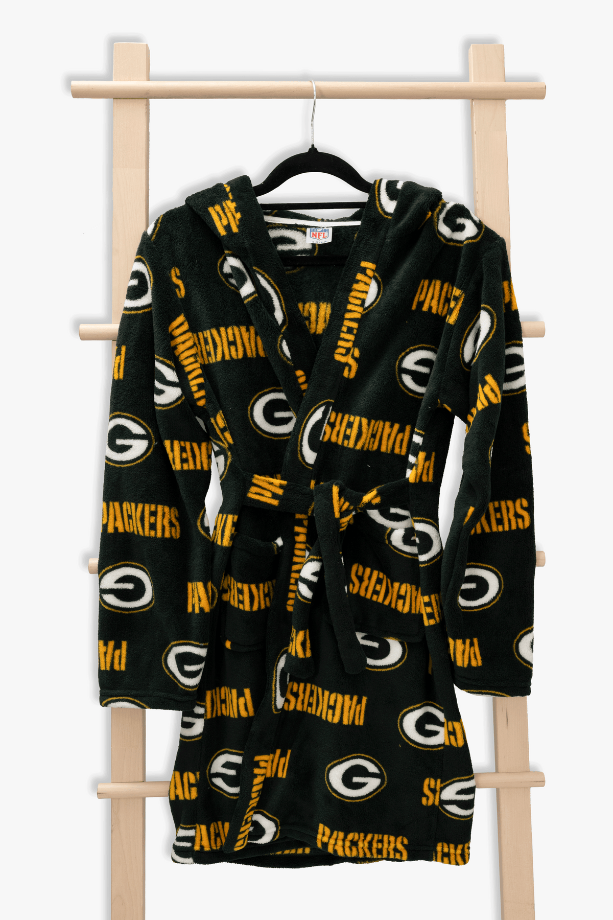 Green Bay Packers Youth Fleece Robe, Hooded NFL Kids Bathrobe with Tie Belt and Pockets, Children's Sizes