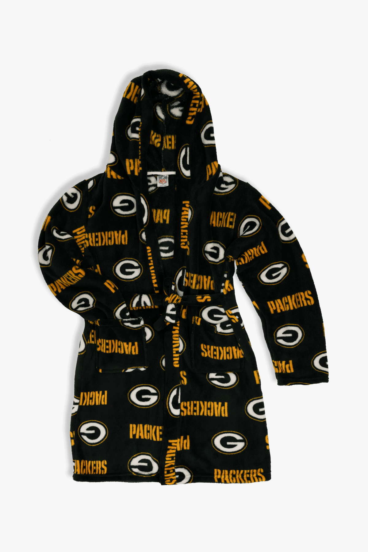 Green Bay Packers Youth Fleece Robe, Hooded NFL Kids Bathrobe with Tie Belt and Pockets, Children's Sizes