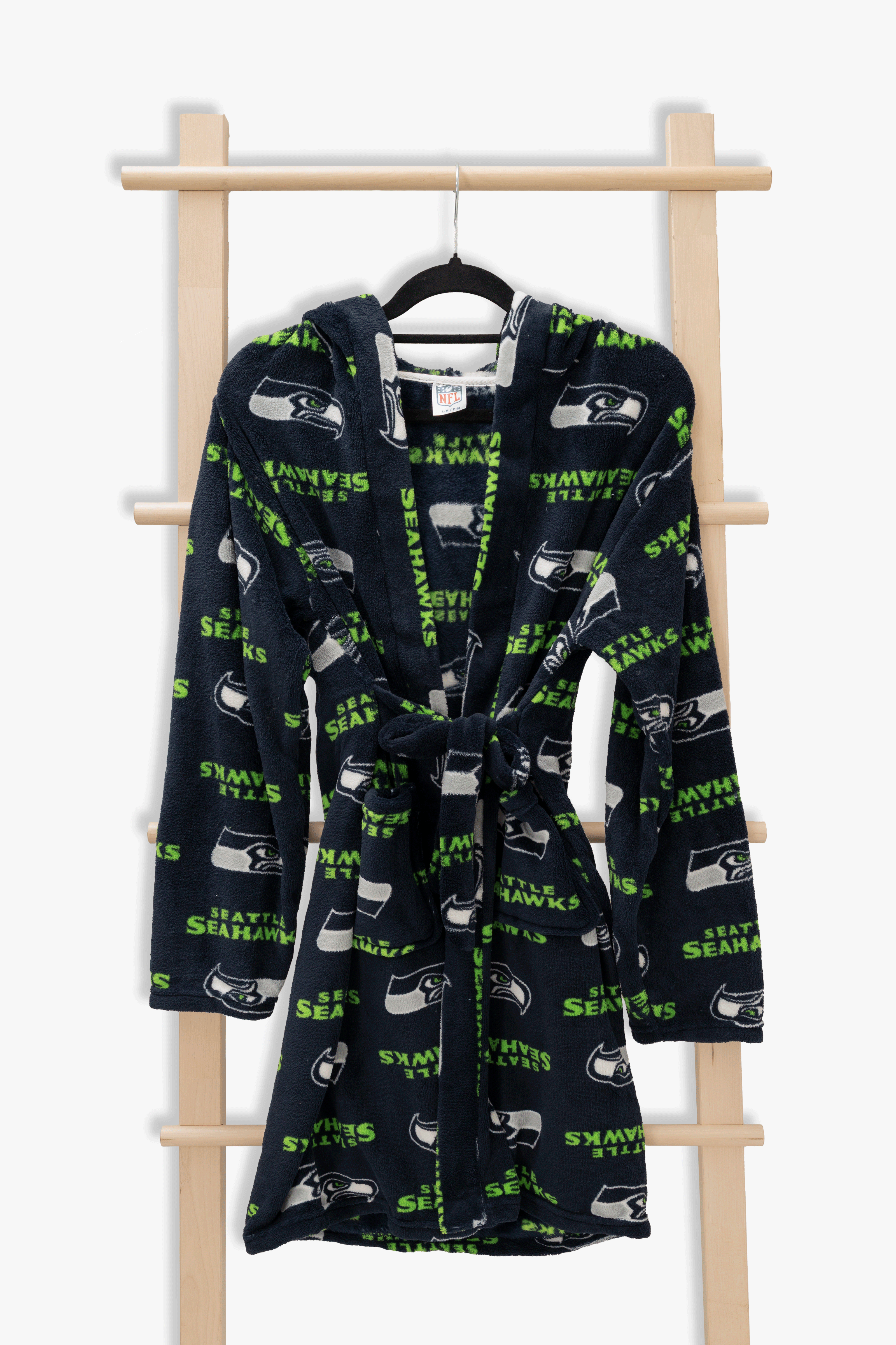 Seattle Seahawks Youth Fleece Robe, Hooded NFL Kids Bathrobe with Tie Belt and Pockets, Children's Sizes
