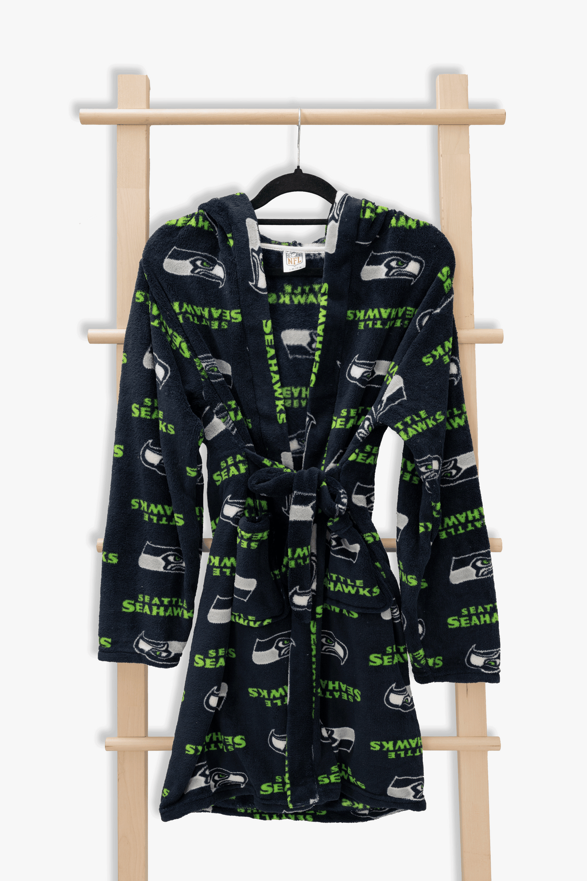 Seattle Seahawks Youth Fleece Robe, Hooded NFL Kids Bathrobe with Tie Belt and Pockets, Children's Sizes