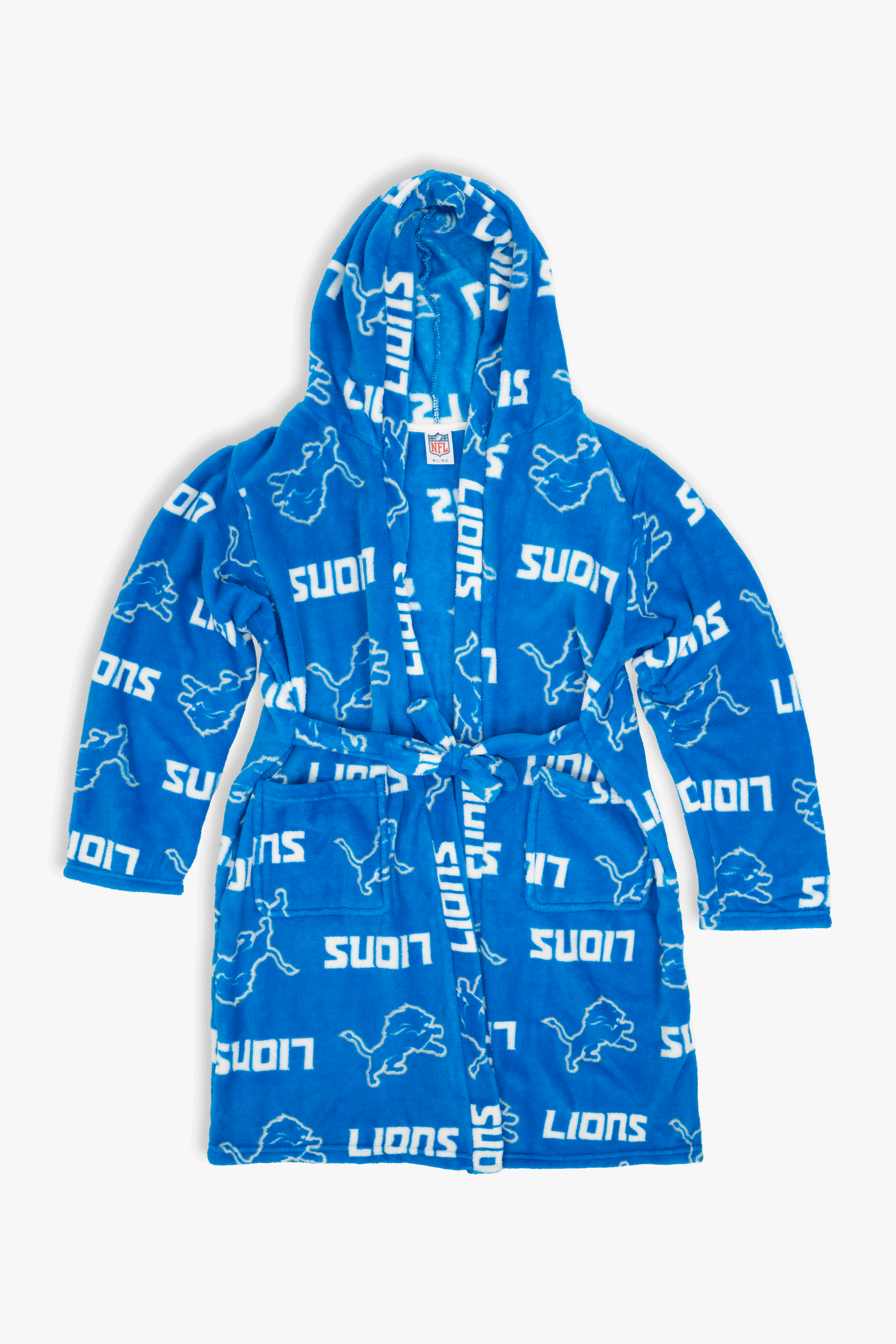 Detroit Lions Youth Fleece Robe, Hooded NFL Kids Bathrobe with Tie Belt and Pockets, Children's Sizes