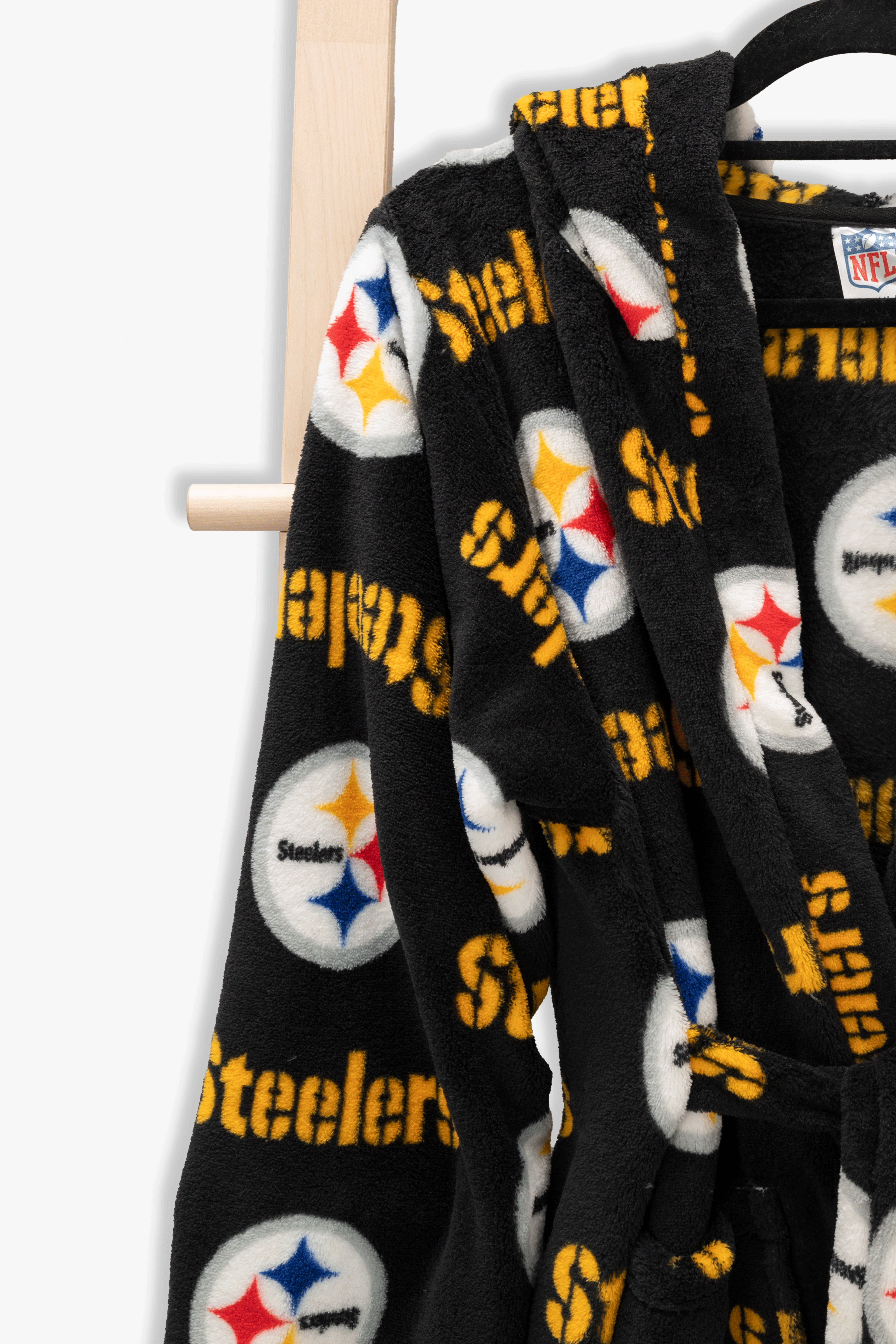 Pittsburgh Steelers Youth Fleece Robe, Hooded NFL Kids Bathrobe with Tie Belt and Pockets, Children's Sizes