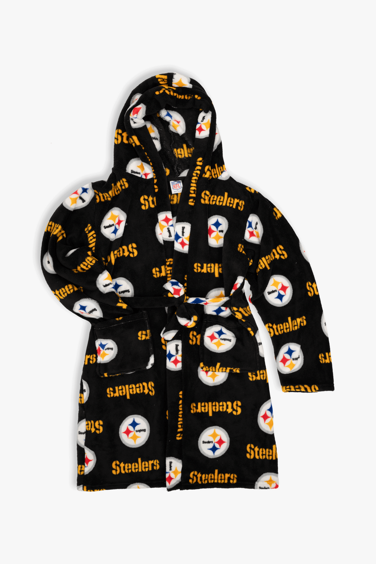 Pittsburgh Steelers Youth Fleece Robe, Hooded NFL Kids Bathrobe with Tie Belt and Pockets, Children's Sizes