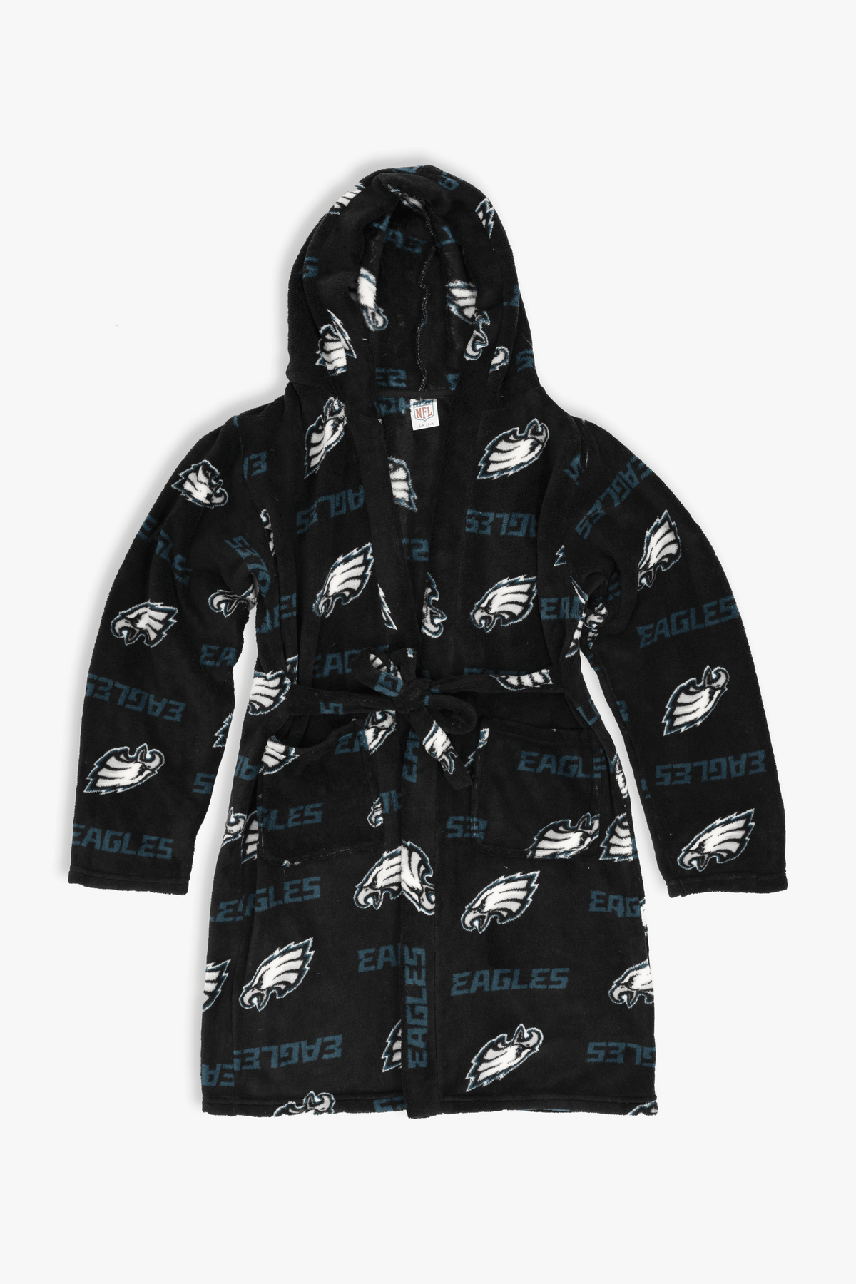 Philadelphia Eagles Youth Fleece Robe, Hooded NFL Kids Bathrobe with Tie Belt and Pockets, Children's Sizes