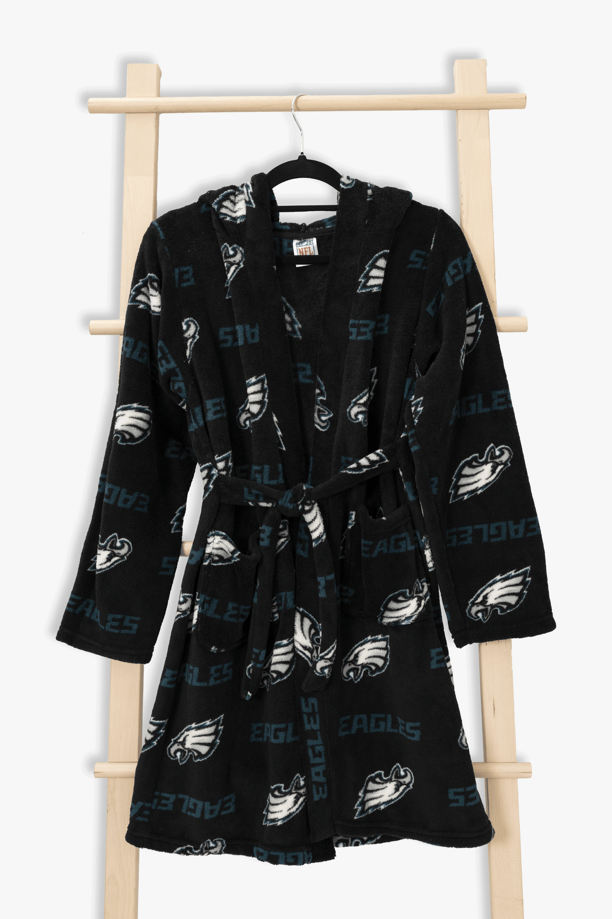 Philadelphia Eagles Youth Fleece Robe, Hooded NFL Kids Bathrobe with Tie Belt and Pockets, Children's Sizes