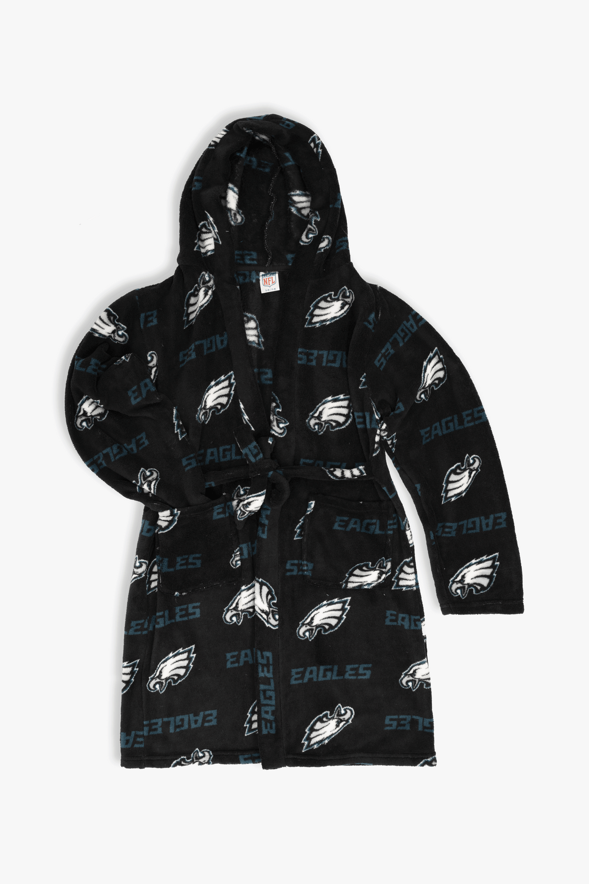 Philadelphia Eagles Youth Fleece Robe, Hooded NFL Kids Bathrobe with Tie Belt and Pockets, Children's Sizes