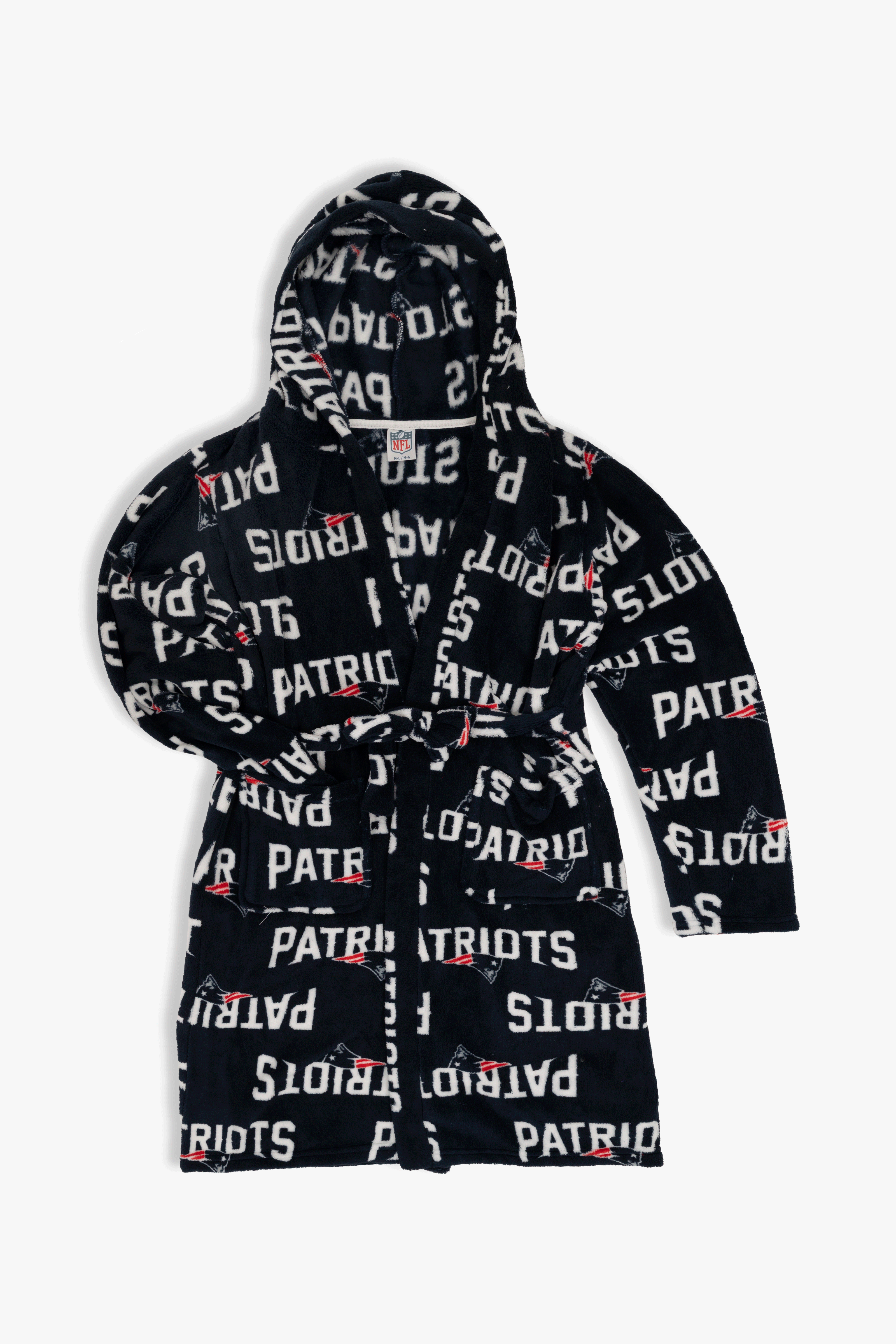 New England Patriots Youth Fleece Robe, Hooded NFL Kids Bathrobe with Tie Belt and Pockets, Children's Sizes
