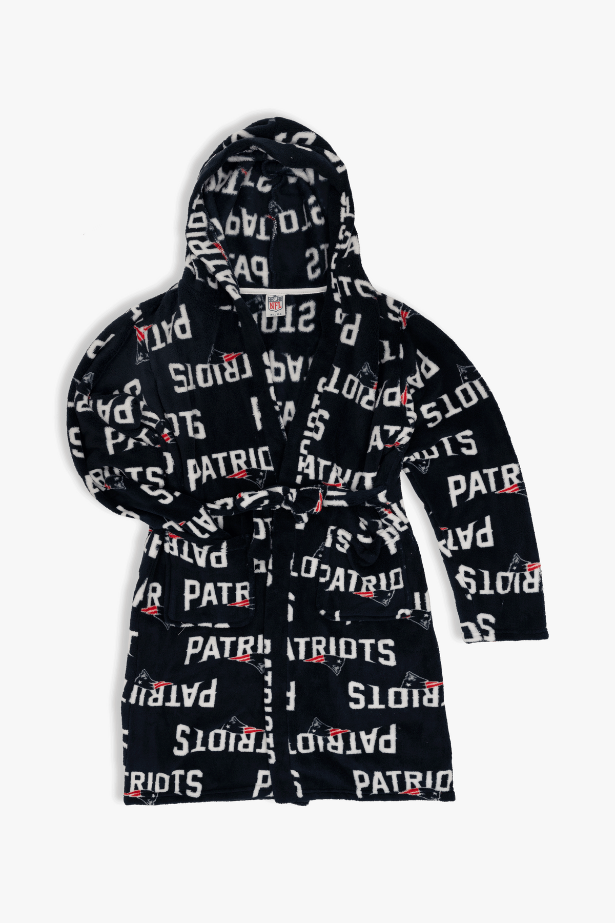 New England Patriots Youth Fleece Robe, Hooded NFL Kids Bathrobe with Tie Belt and Pockets, Children's Sizes
