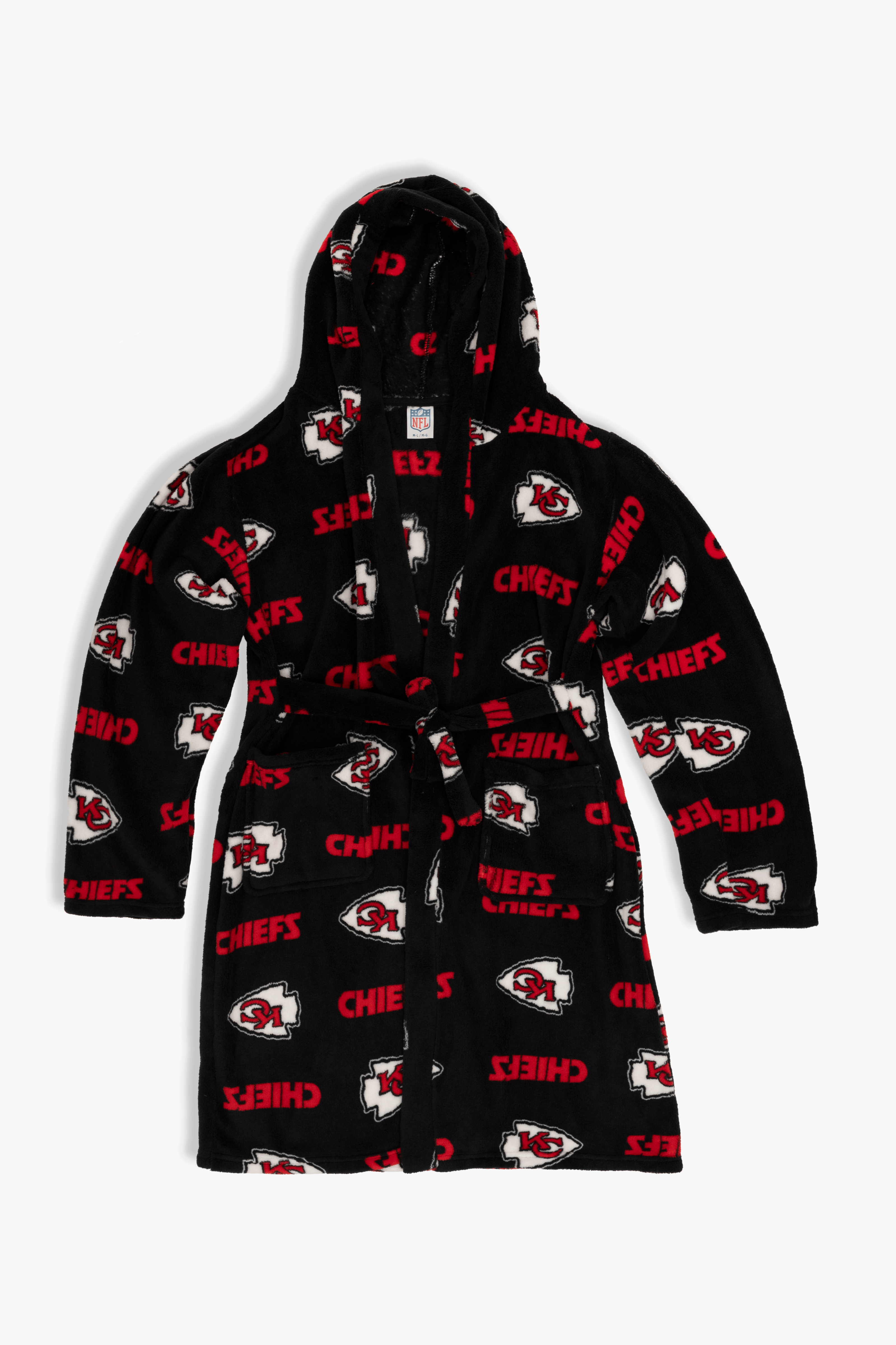 Kansas City Chiefs Youth Fleece Robe, Hooded NFL Kids Bathrobe with Tie Belt and Pockets, Children's Sizes