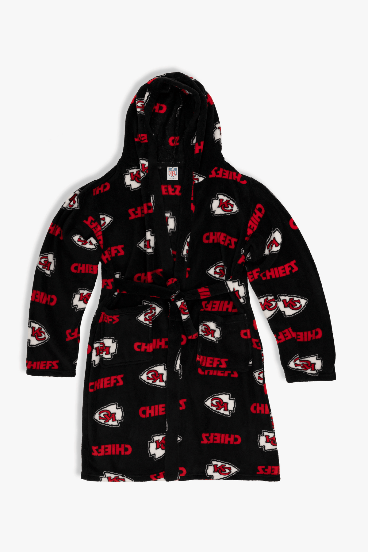 Kansas City Chiefs Youth Fleece Robe, Hooded NFL Kids Bathrobe with Tie Belt and Pockets, Children's Sizes
