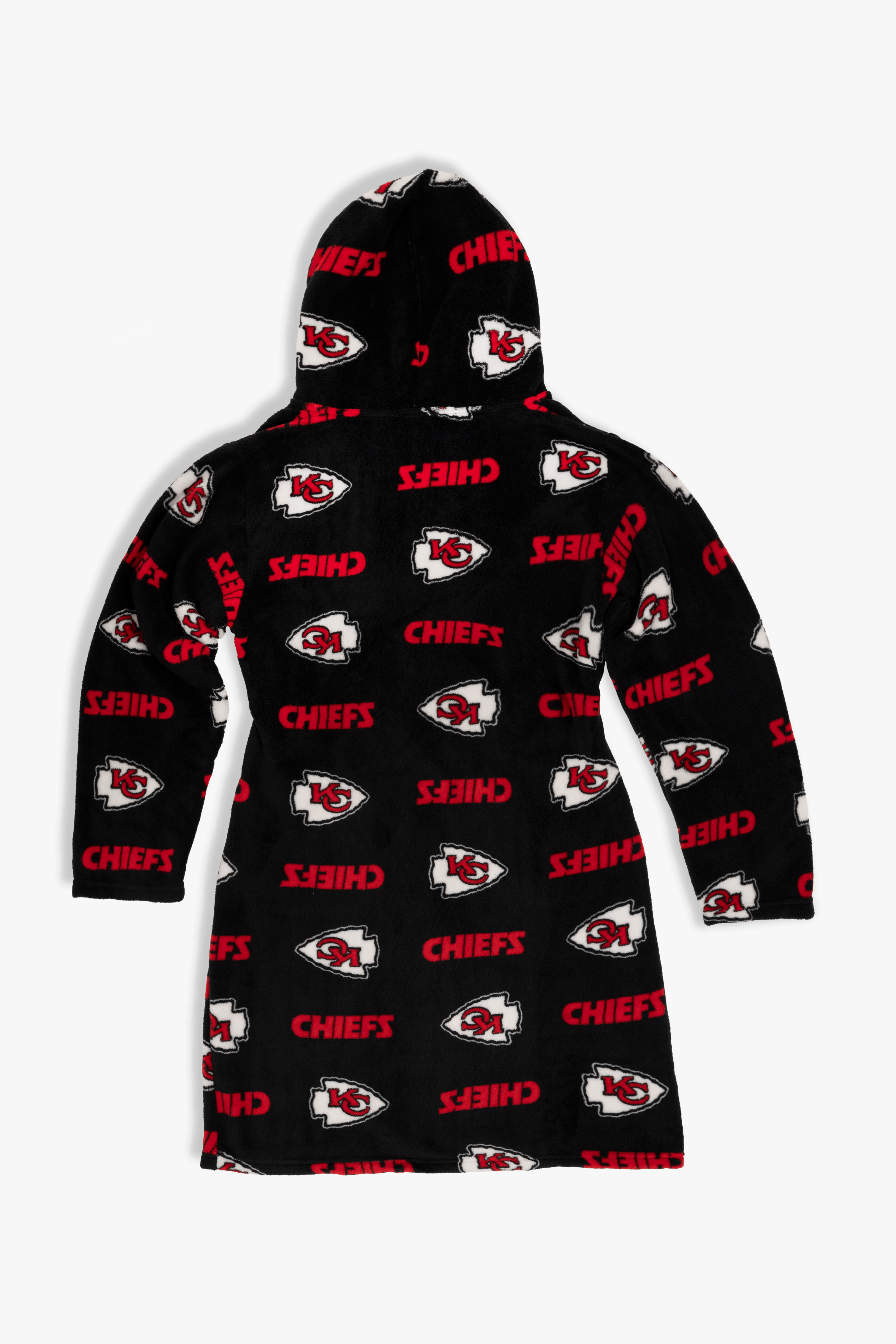 Kansas City Chiefs Youth Fleece Robe, Hooded NFL Kids Bathrobe with Tie Belt and Pockets, Children's Sizes
