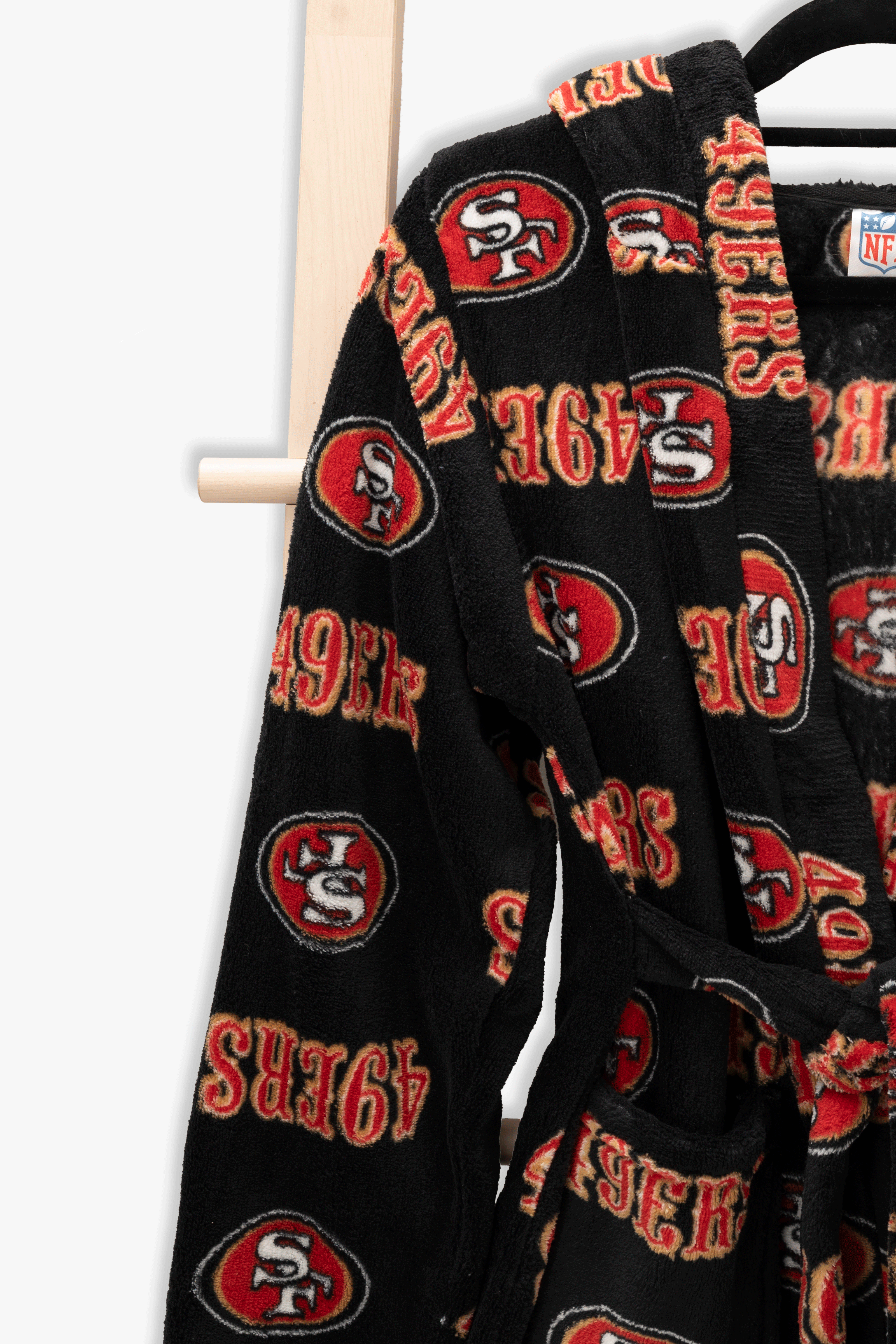 San Francisco 49ers Youth Fleece Robe, Hooded NFL Kids Bathrobe with Tie Belt and Pockets, Children's Sizes