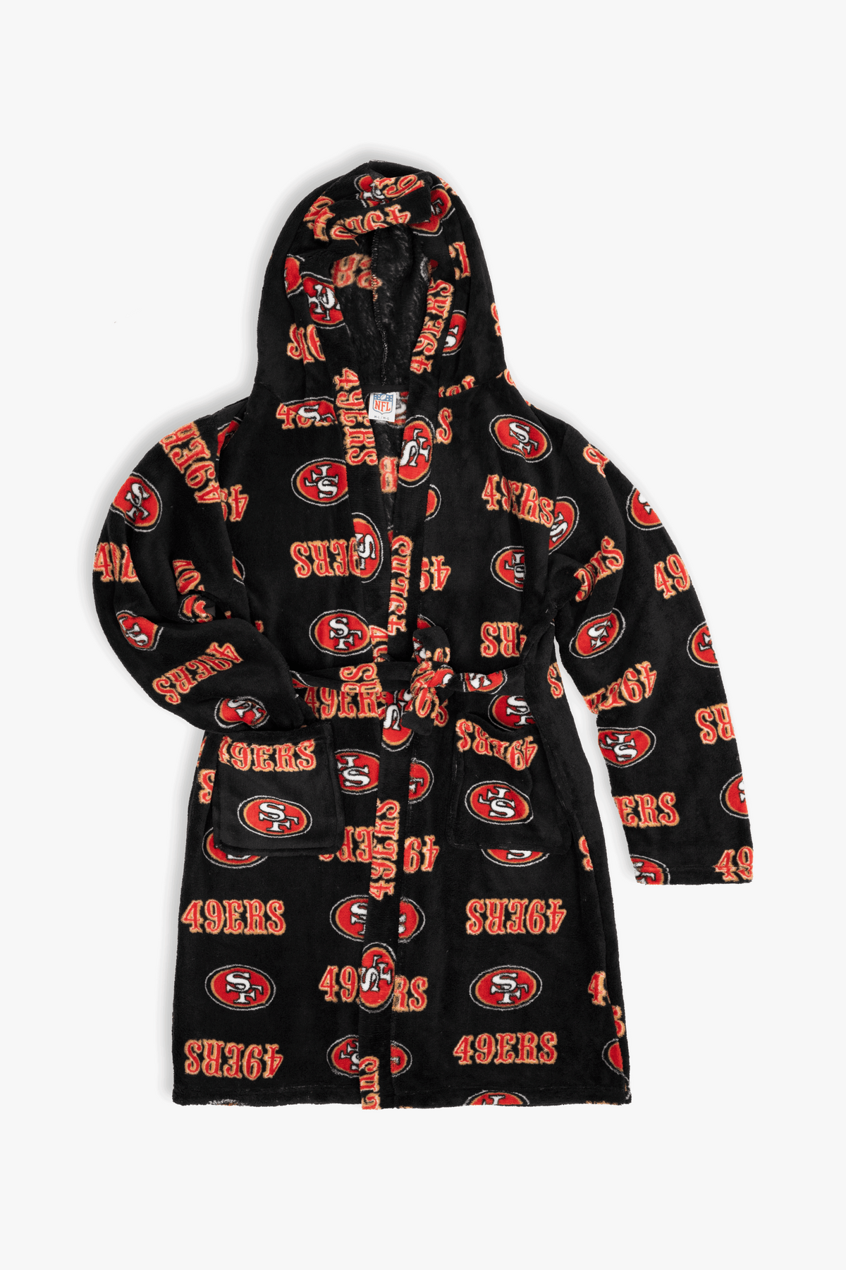 San Francisco 49ers Youth Fleece Robe, Hooded NFL Kids Bathrobe with Tie Belt and Pockets, Children's Sizes