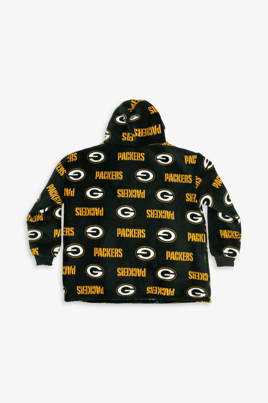 NFL Youth Green Bay Packers Coral Fleece Blanket Hoodie, Oversized Kids Wearable Blanket, Sherpa Lined, S/M-L/XL
