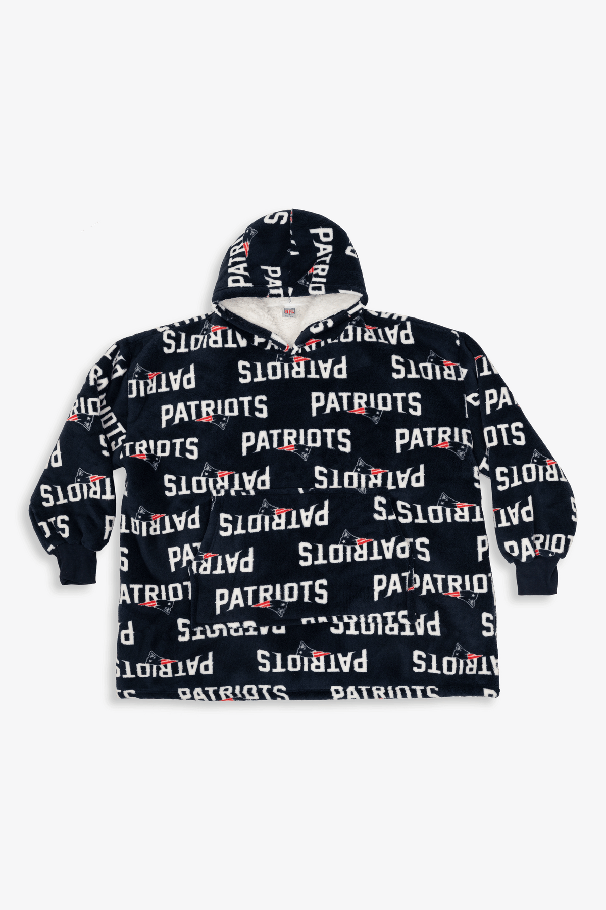 NFL Youth New England Patriots Coral Fleece Blanket Hoodie, Oversized Kids Wearable Blanket, Sherpa Lined, S/M-M/L