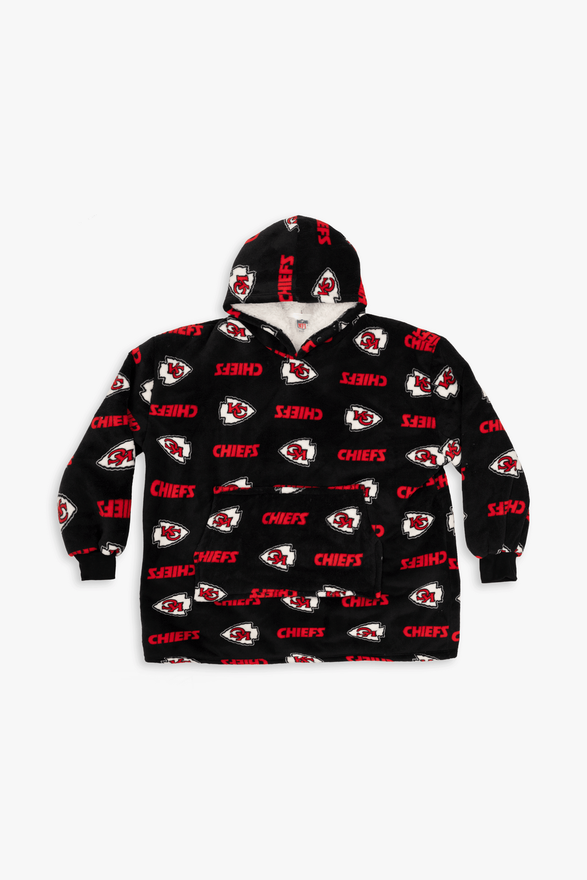 NFL Youth Kansas City Chiefs Coral Fleece Blanket Hoodie, Oversized Kids Wearable Blanket, Sherpa Lined, S/M-M/L