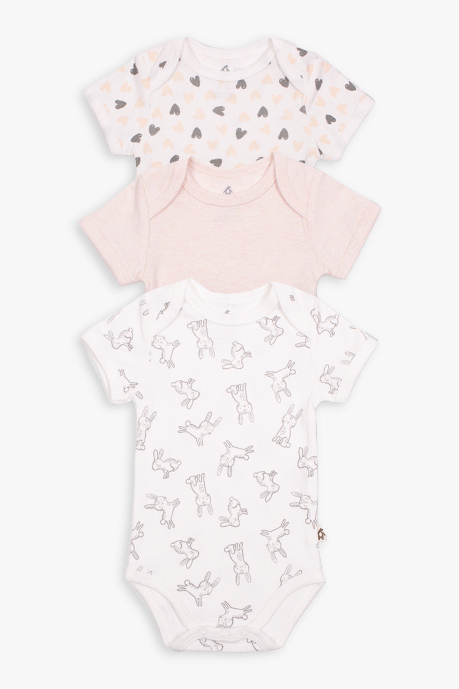 Snugabye Dream 3 Pack Short Sleeve Bodysuits - Bunnies