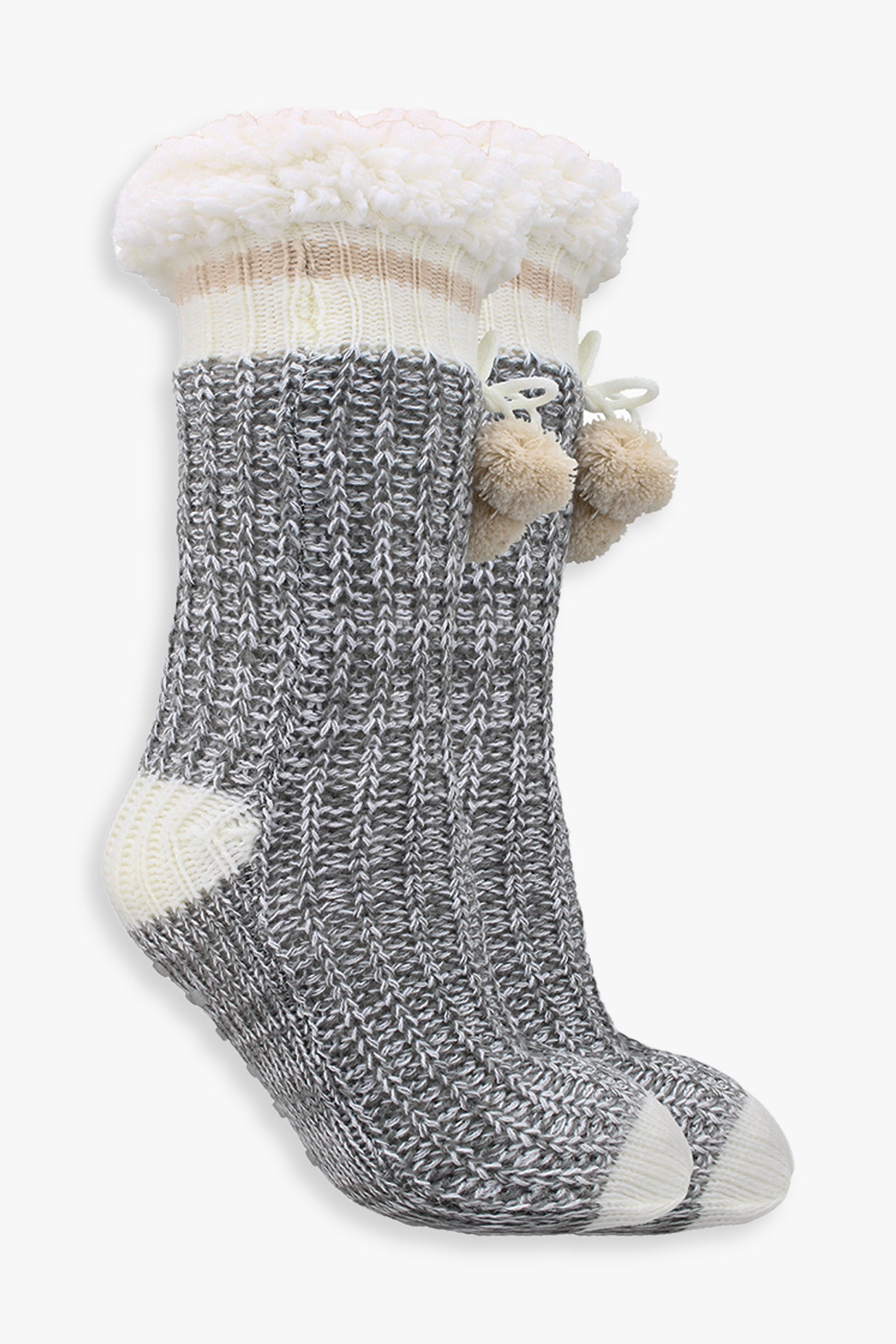 Ladies Faux Shearling Lined Home Sock With Non-Skid