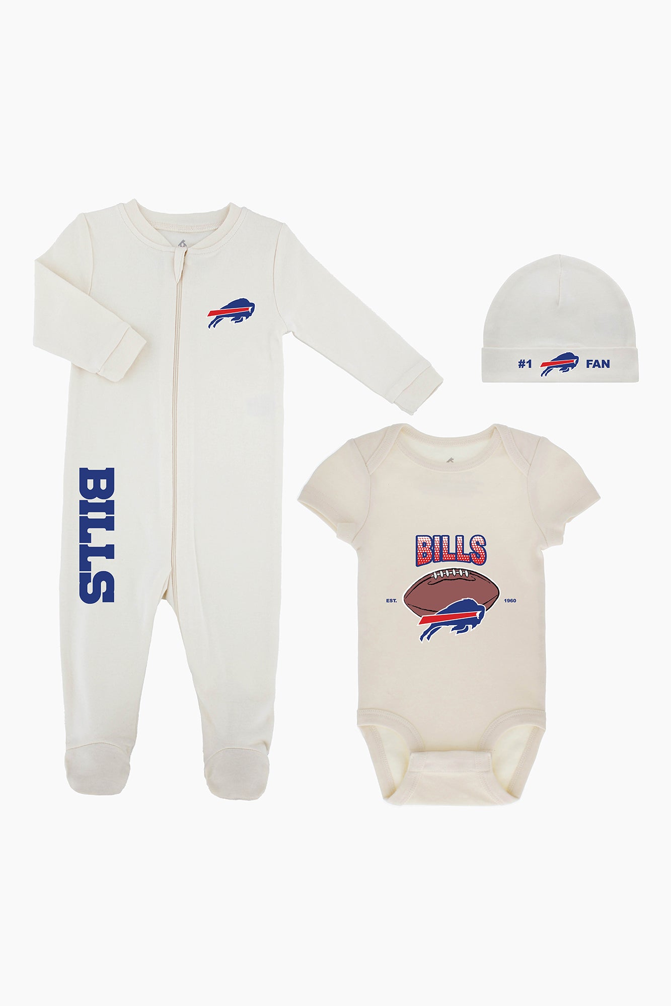 NFL Baby 3 Piece Organic Eggnog Layette Set - Buffalo Bills