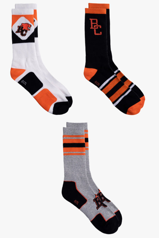 CFL BC Lions Men's 3-Pack Cotton Crew Socks With Cushioned Sole