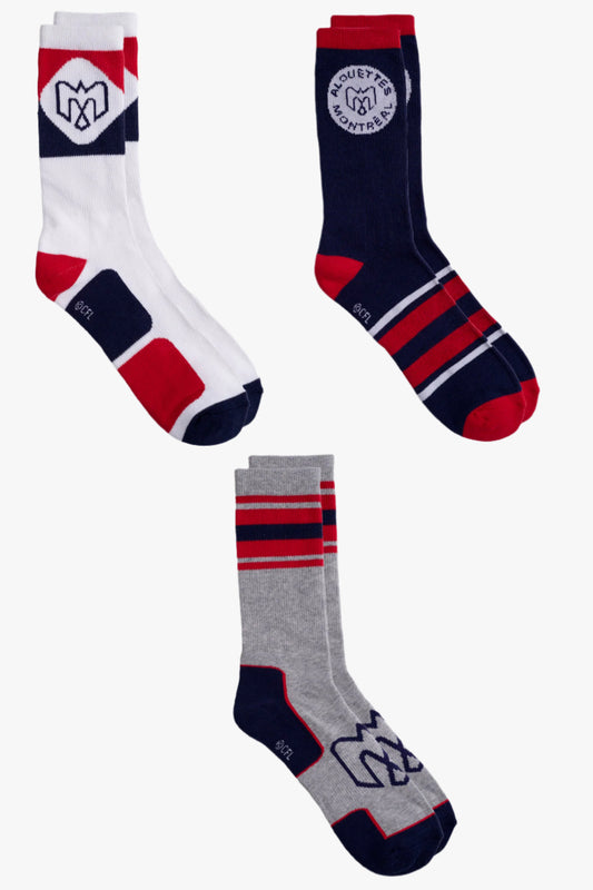 CFL Montreal Alouettes Men's 3-Pack Cotton Crew Socks With Cushioned Sole