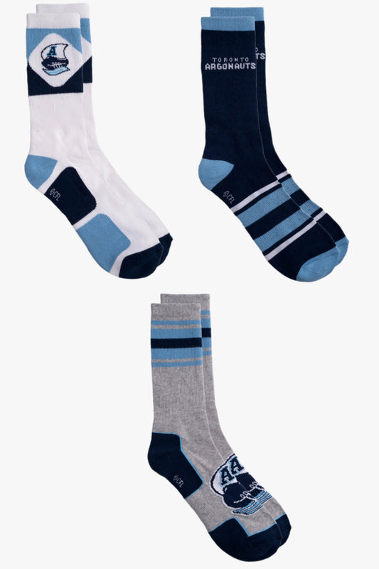 CFL Toronto Argonauts Men's 3-Pack Cotton Crew Socks With Cushioned Sole