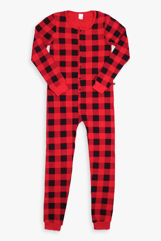Great Northern Holiday Buffalo Plaid Thermal Onesie In Bag