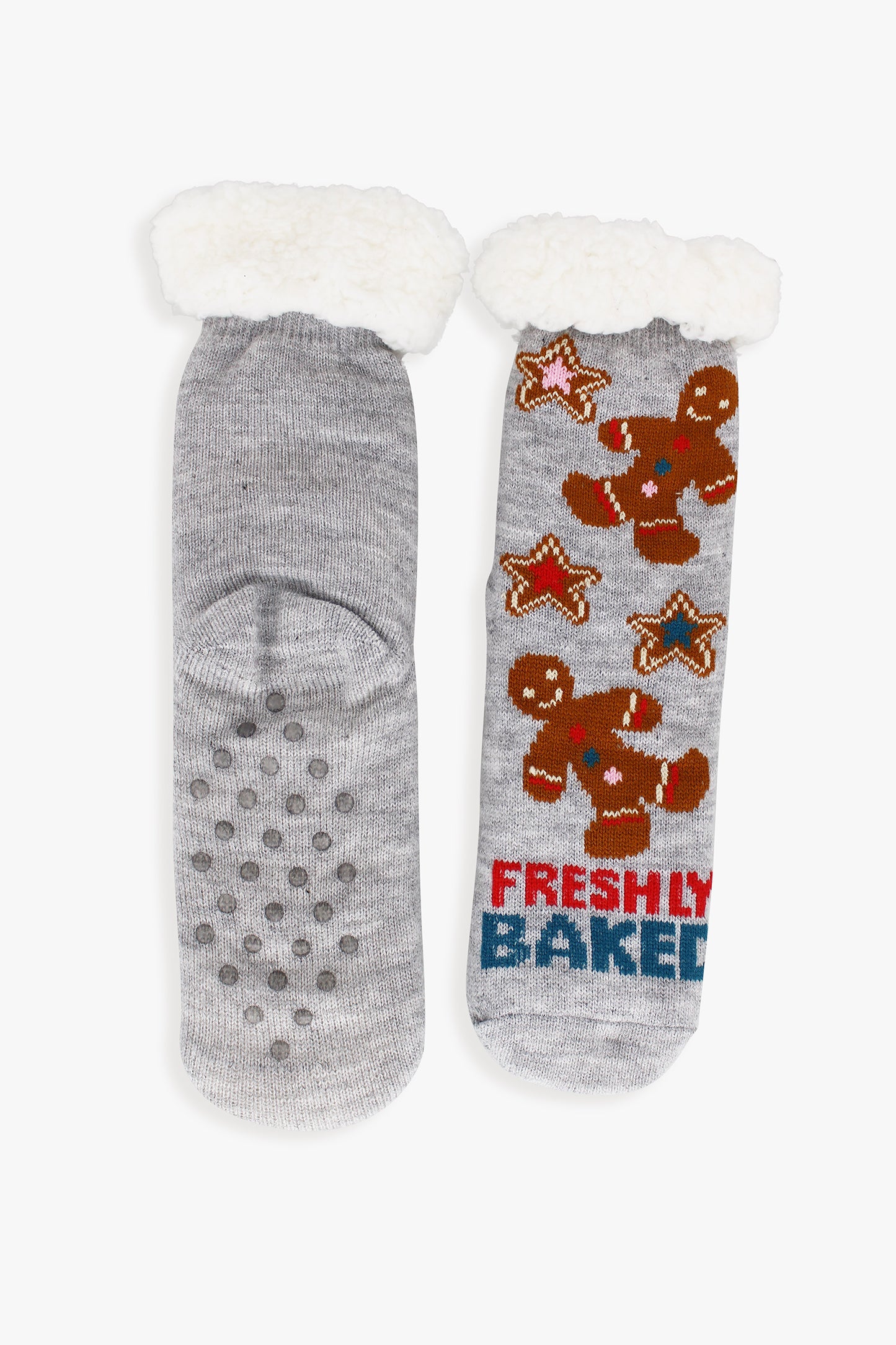 Holiday Adult Faux Shearling Lined Non-Skid Slipper Socks