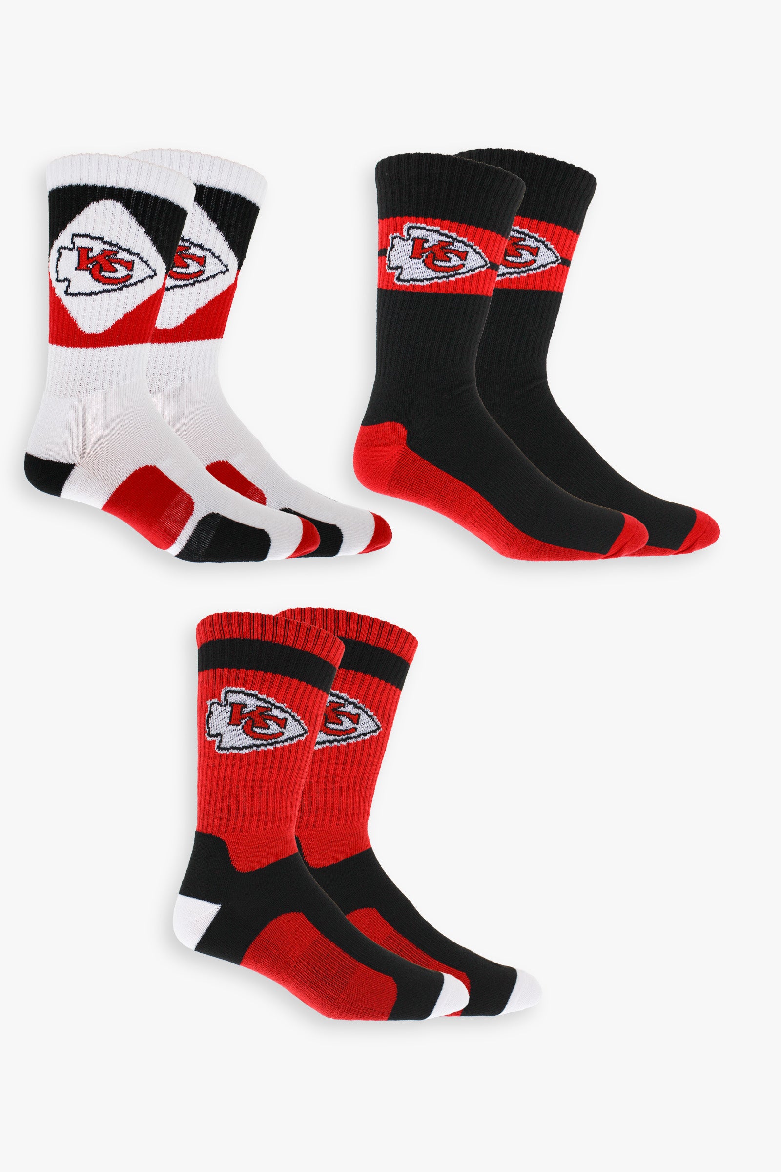 NFL Men's 3-Pack Sport Crew Fan Socks | Sock Size 10-13 | Ribbed, Arch Support, Cushioned Sole | Football Team Variations