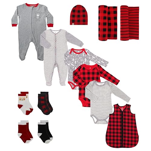 Snugabye Buffalo Plaid Collection Unisex Baby Infant Bundle Gift Clothing Layette and Accessories Set