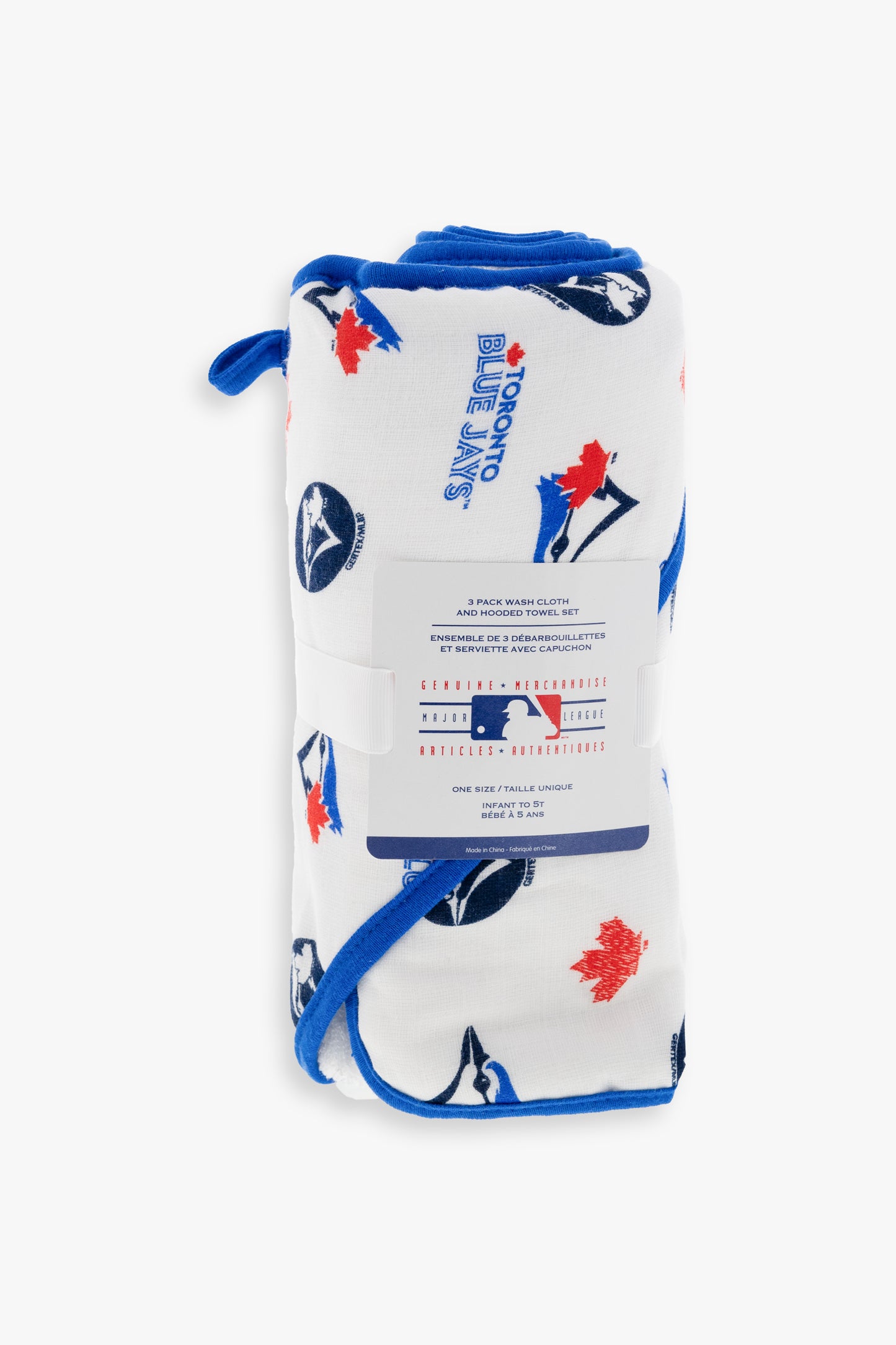 MLB Toronto Blue Jays 4 Piece Bath Time Gift Bundle (3 Wash Cloths & 1 Hooded Towel)