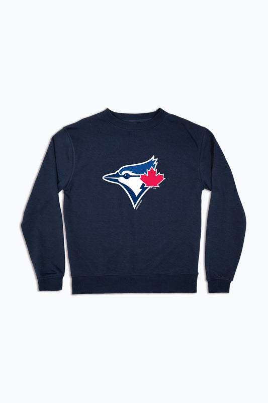 MLB Toronto Blue Jays Logo Crewneck Sweatshirt for Adult Men & Women | Unisex Navy Fleece Pullover
