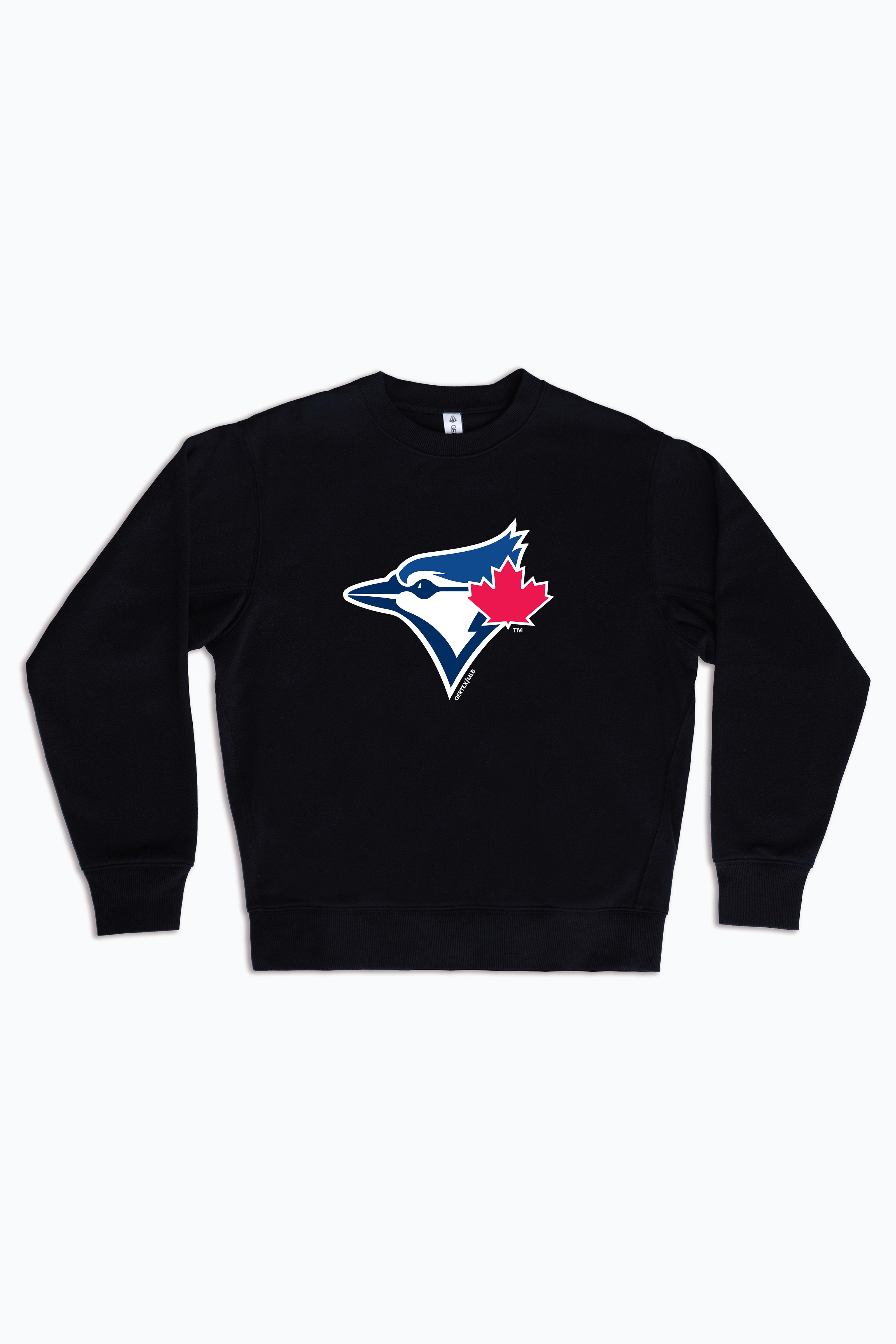 MLB Toronto Blue Jays Logo Crewneck Sweatshirt for Adult Men & Women | Unisex Black Fleece Pullover