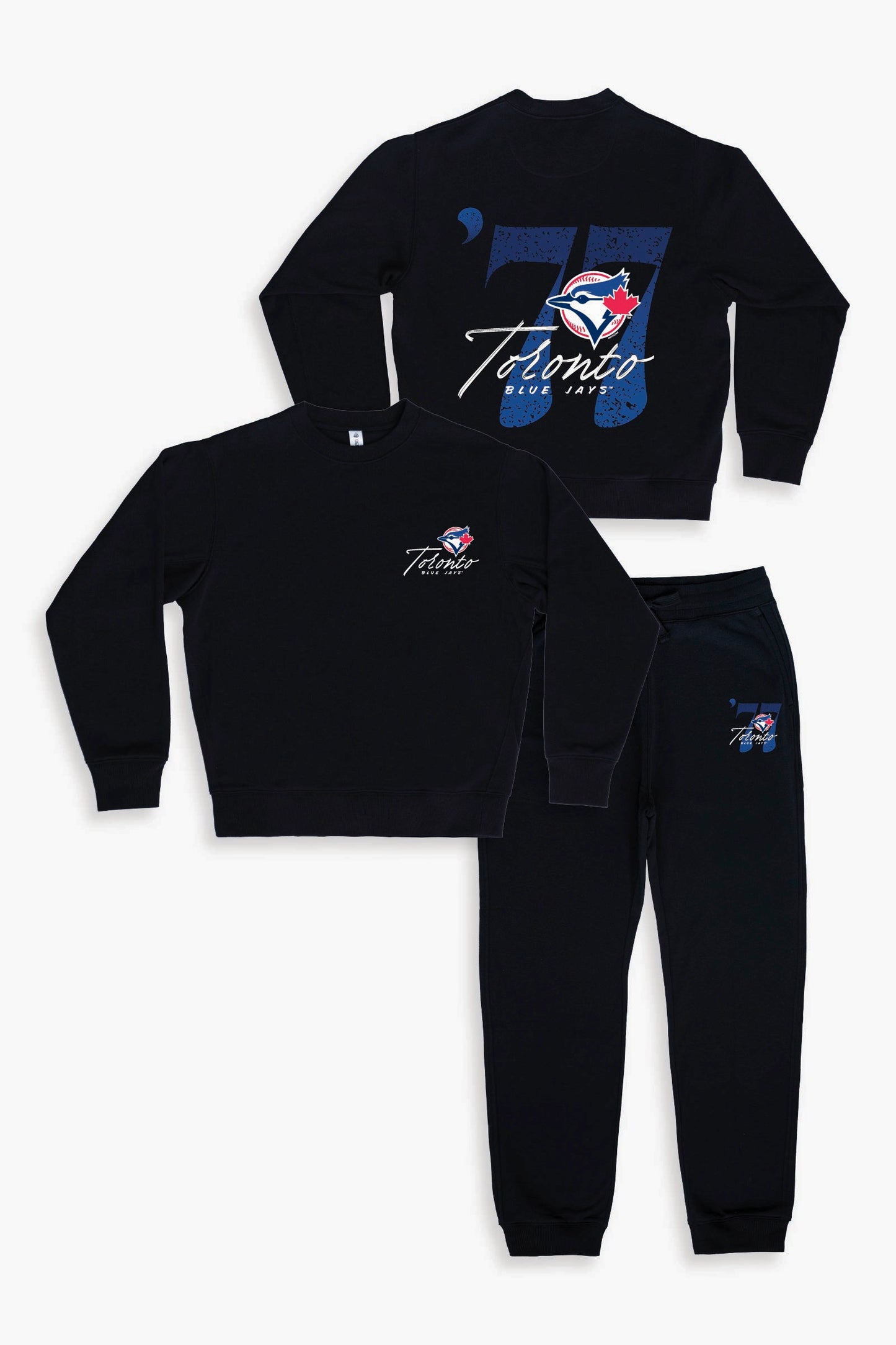 Gertex MLB Toronto Blue Jays Adult Unisex Black French Terry Lounge Set with Est. 1977 Design