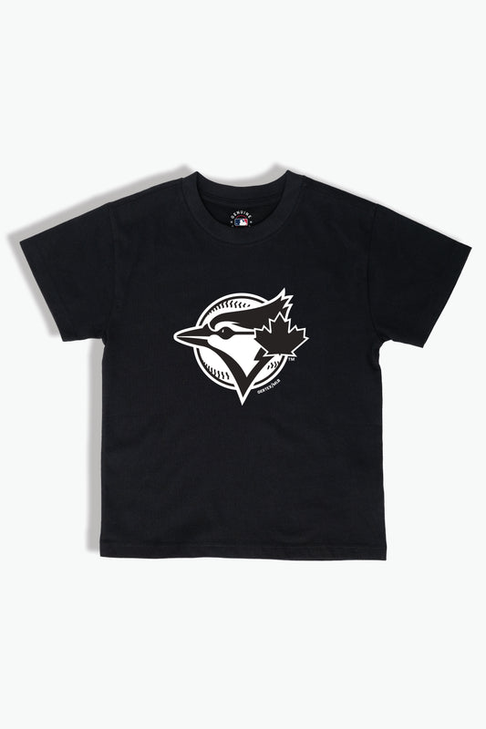 Toronto Blue Jays Kids T-Shirt MLB Youth Black Tee, Soft Combed Cotton, Boys & Girls S-XL