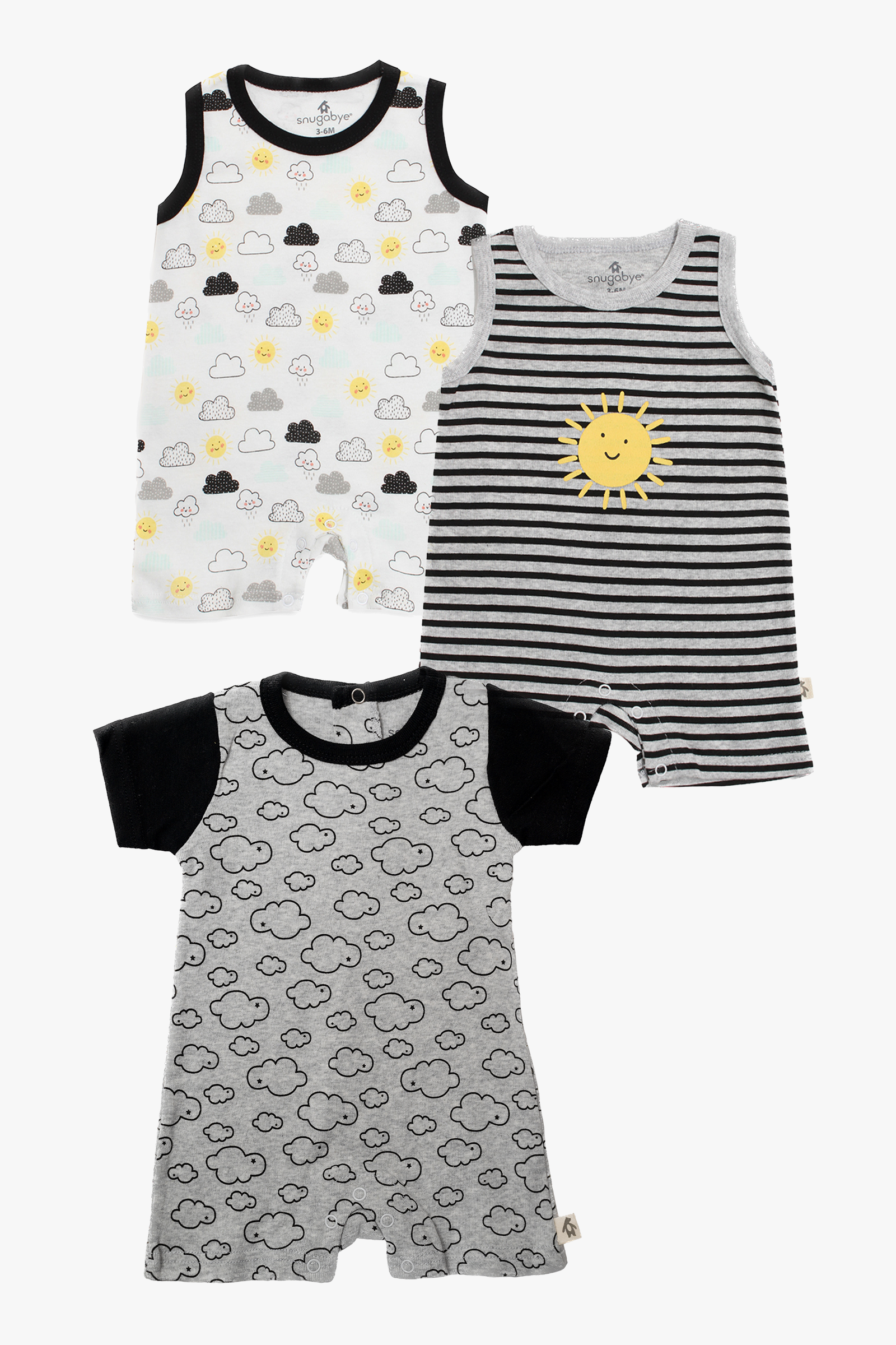 Black and White Collection, Baby 3-Pack Romper Bundle