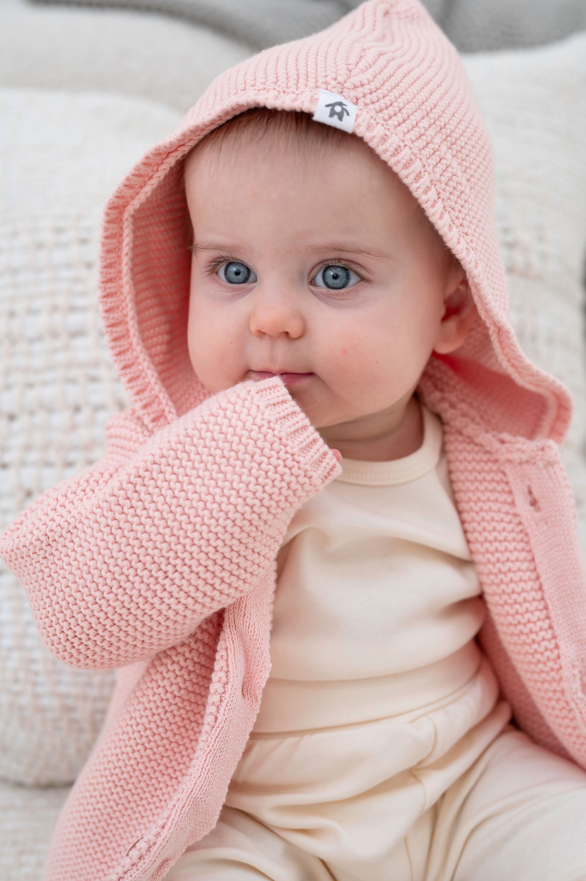Snugabye Baby Knit Cardigan with Hood - Misty Rose