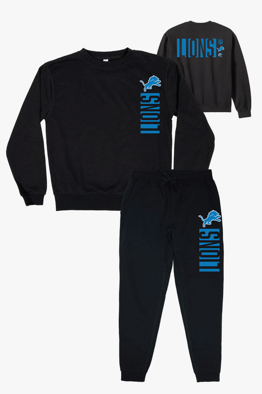 NFL Detroit Lions Black Unisex Adult Matching French Terry Cotton Lounge Set With "Negative Space" Design