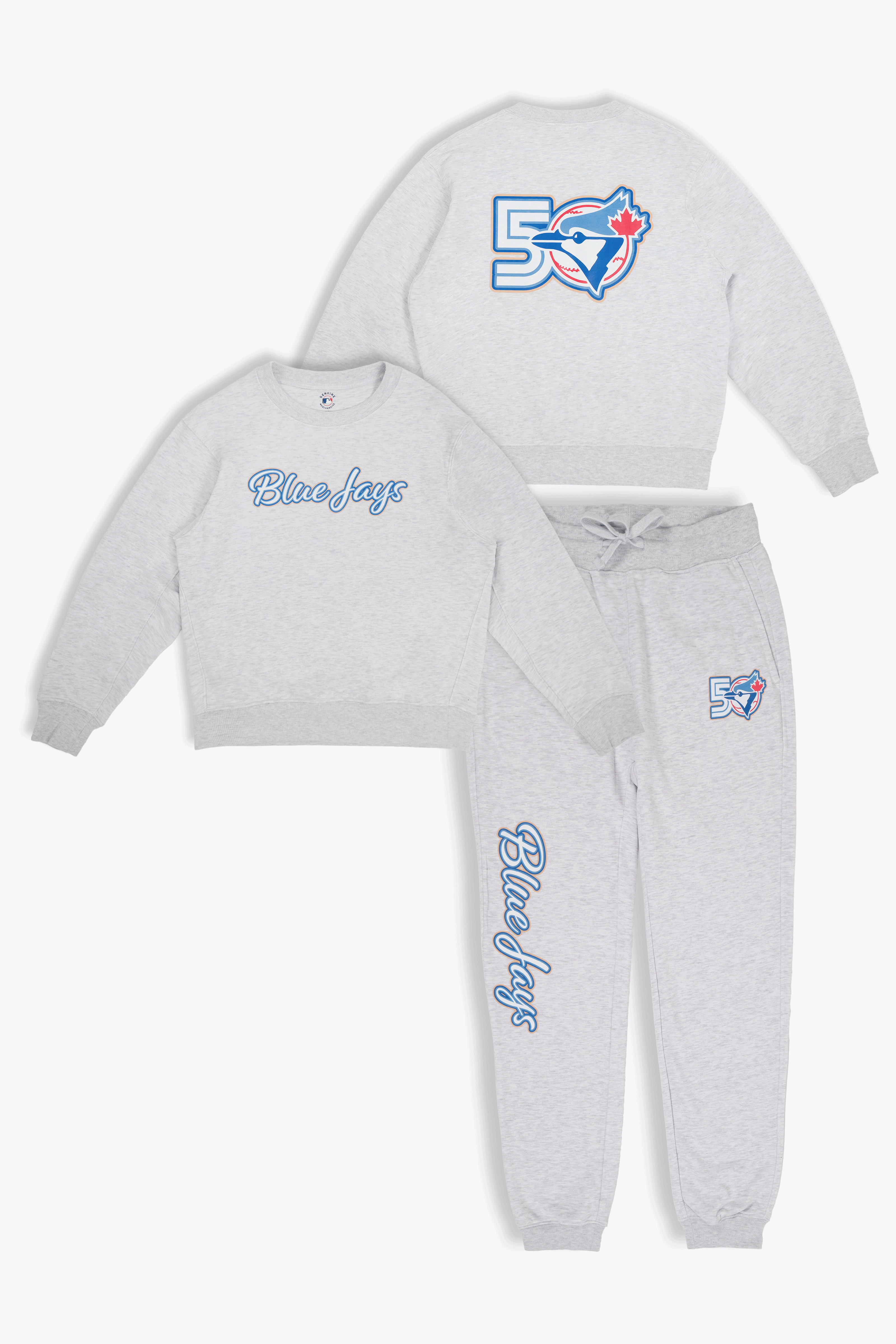 MLB Toronto Blue Jays 50th Anniversary Adult Crewneck Sweatshirt Jogger Pant Lounge Set, Women's/Men's Fan Apparel