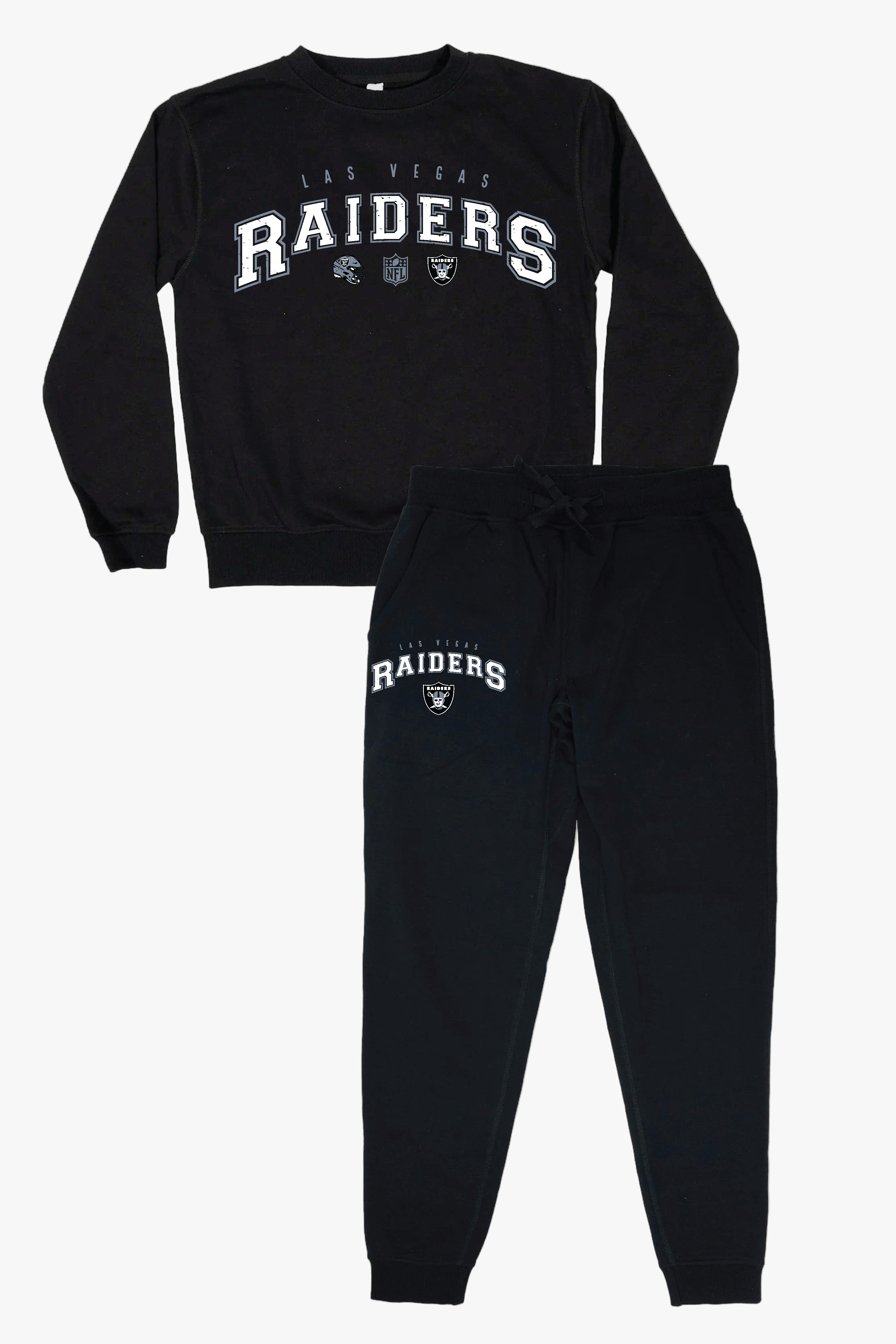 NFL Las Vegas Raiders Unisex Adult Black Distressed Vintage Varsity Lounge Set